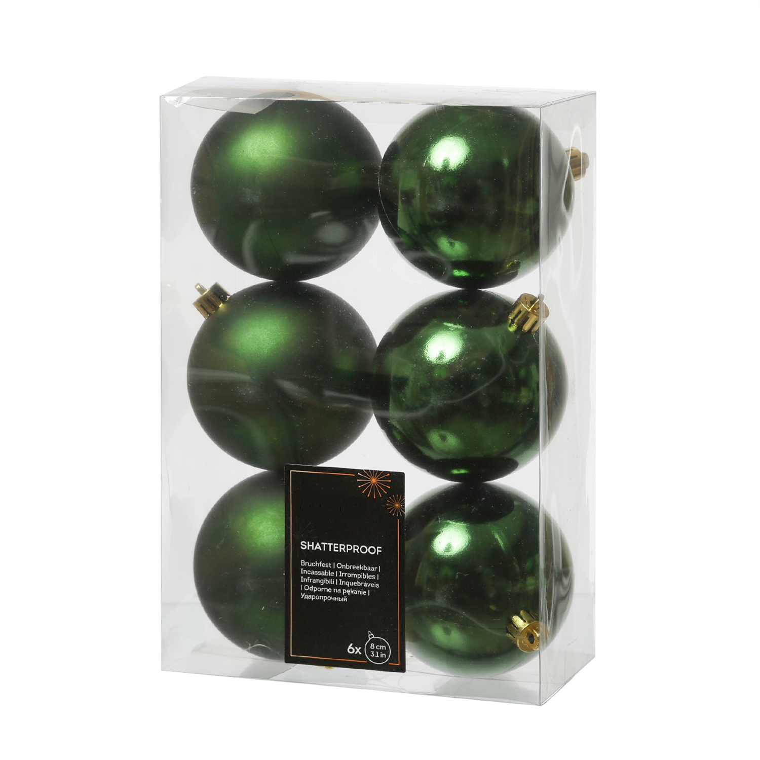 Christbaumkugeln - Weihnachtbaumskugeln - bruchfest - D: 8cm - glänzend/matt  - grün - 6er Set