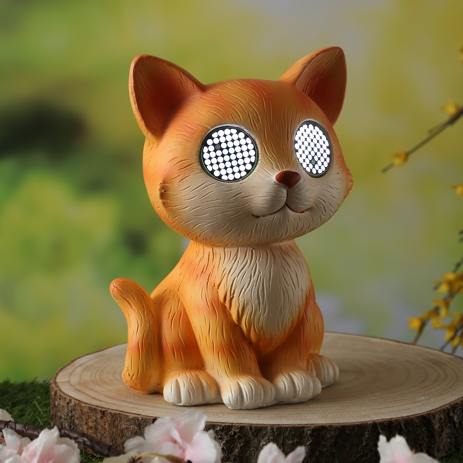 LED Solar Katze mit blizelnden und rollenden Augen - Gartenfigur - H: 22,5cm - Lichtsensor