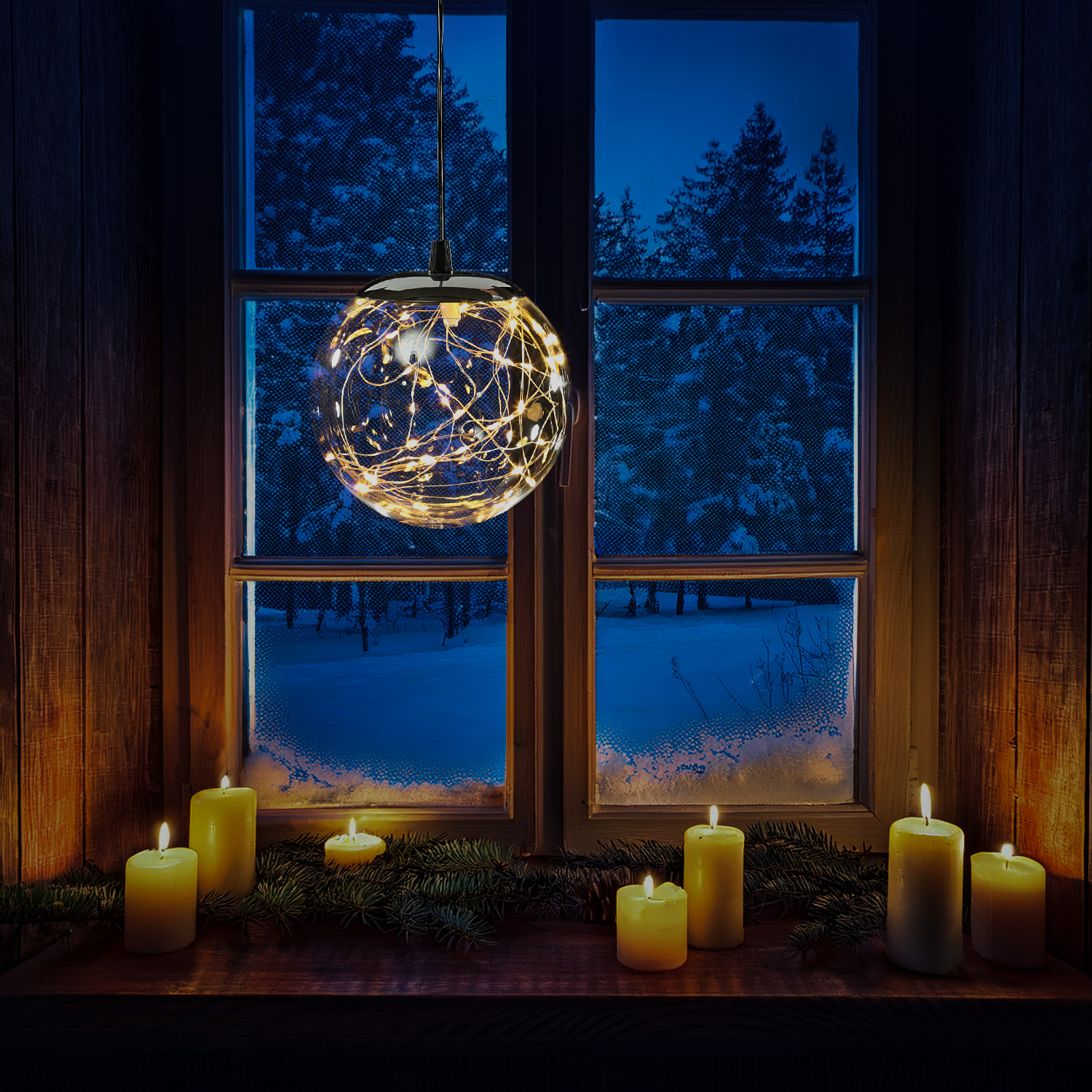 LED Lichterkugel mit Drahtlichterkette - 40 warmweiße LED - Timer - D: 15cm - f. Innen/Außen