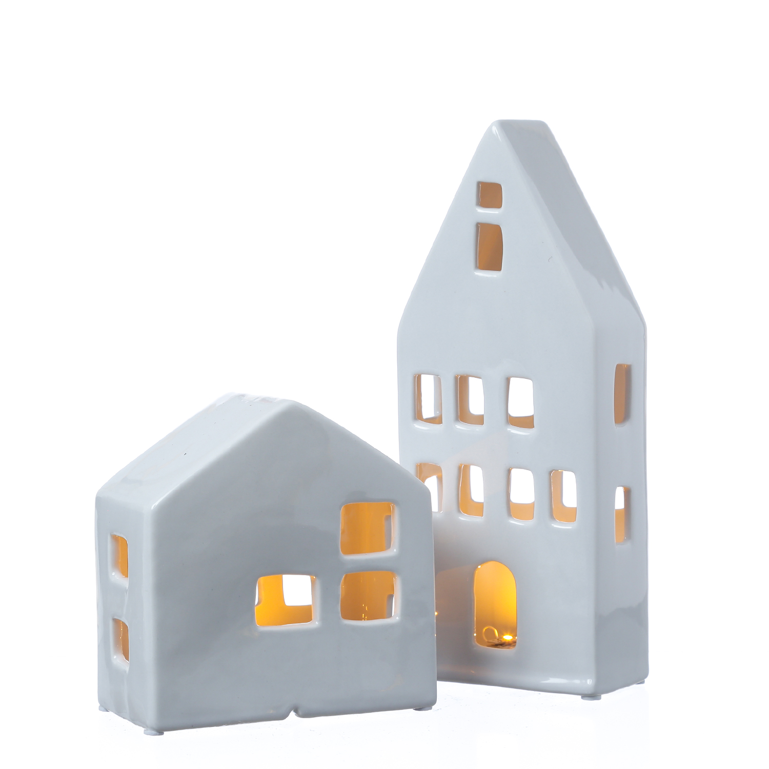 LED Haus - Porzellan Lichthaus - warmweiße LED - H: 24cm - inkl. Batterie - für Innen - weiß