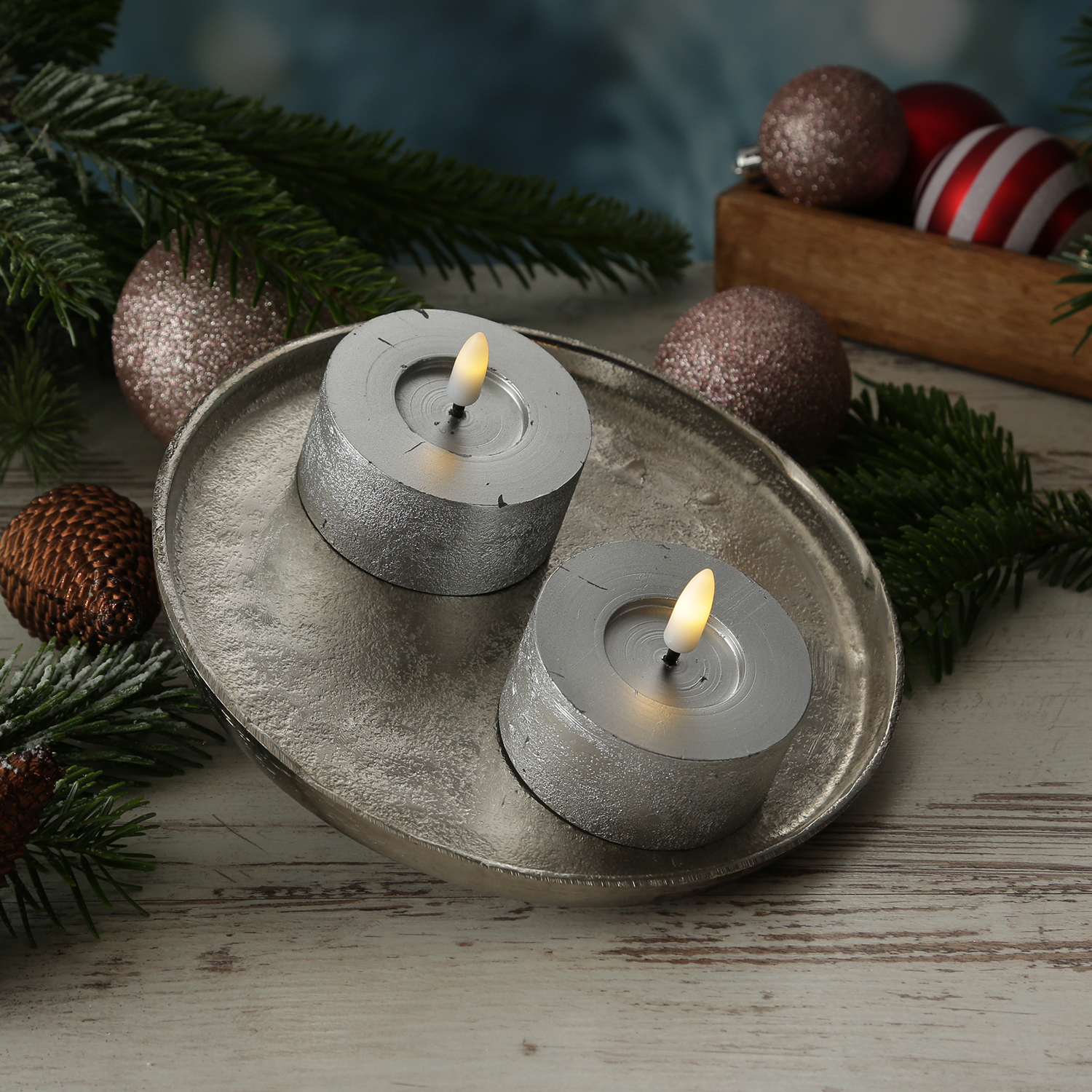 Dekoteller - Dekotablett - Kerzenteller - Aluminium - D: 20cm - rund - silber