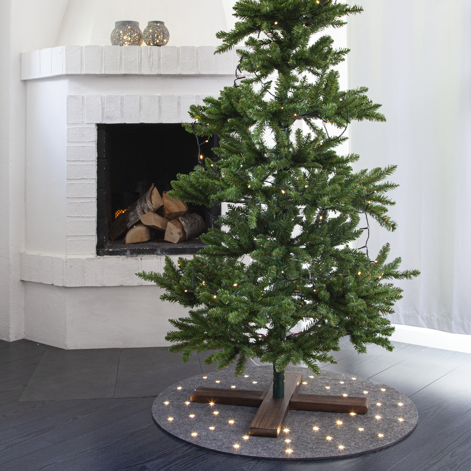 LED Weihnachtsbaumdecke aus Filz - 48 warmweiße LED - D: 80cm - für Innen - Grau