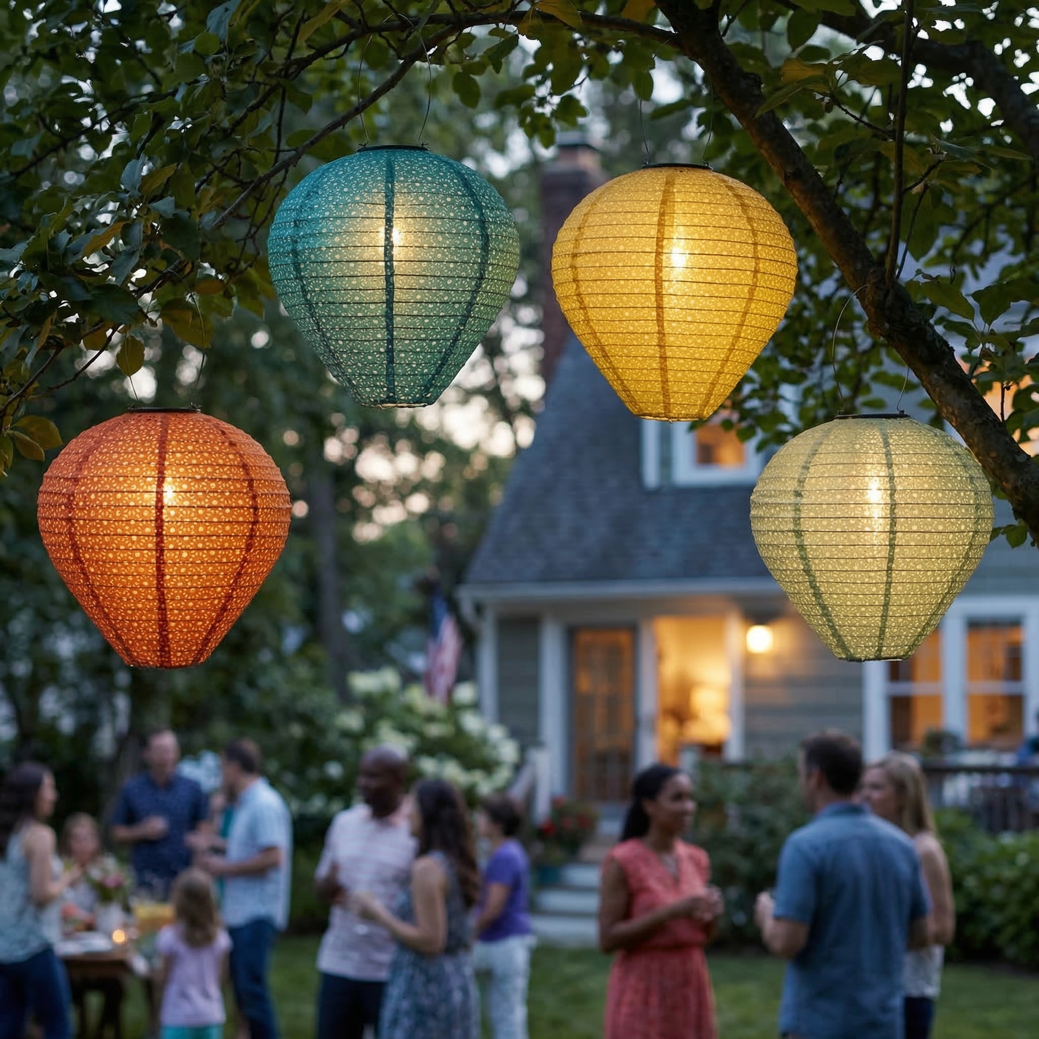 LED Solar Lampion Ballon - mit Blumenmuster - H: 30cm - D: 30cm - Lichtsensor - bunt - 4er Set