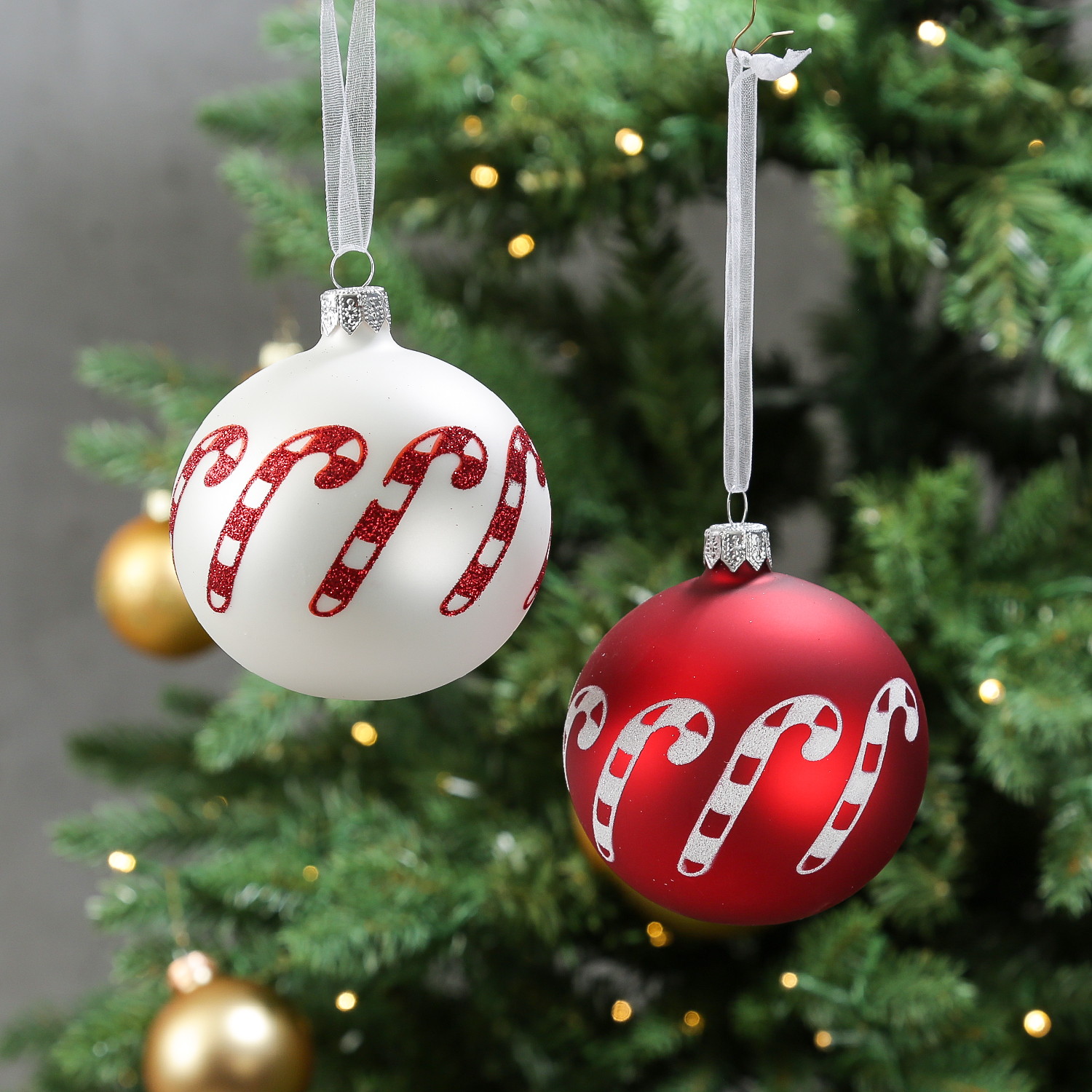 Christbaumkugel Zuckerstange - Weihnachtsbaumkugel - Glas - D: 8cm - matt weiß
