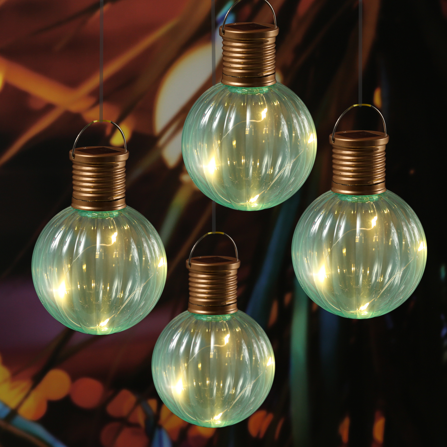 LED Solar Glühbirne GLOW - Hängeleuchte - 16 warmweiße LED - H: 13cm, D: 8cm - gelb-grün - 4er Set