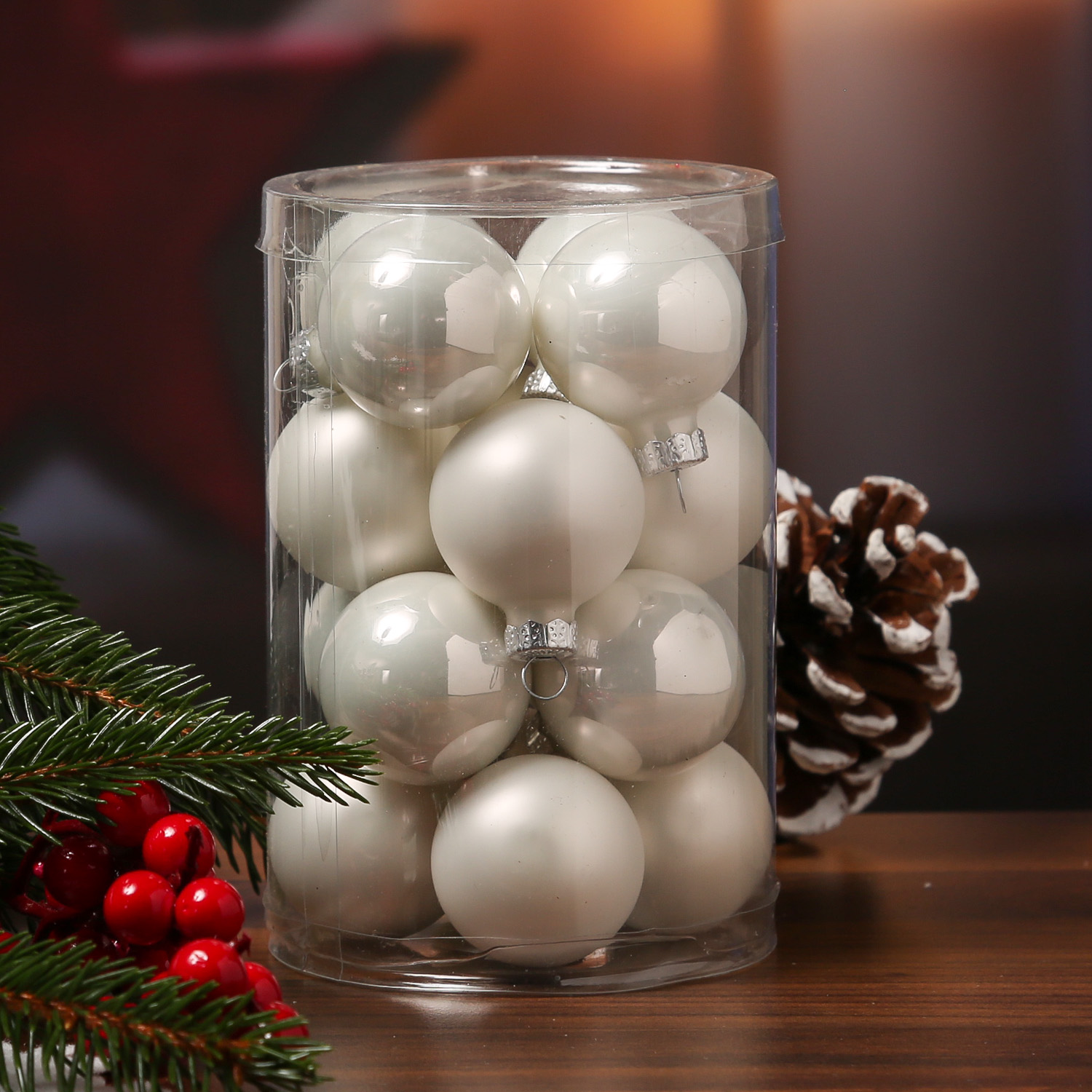 Christbaumkugel - Glas - D: 3,5cm - glänzend und matt - weiß - 16er Set