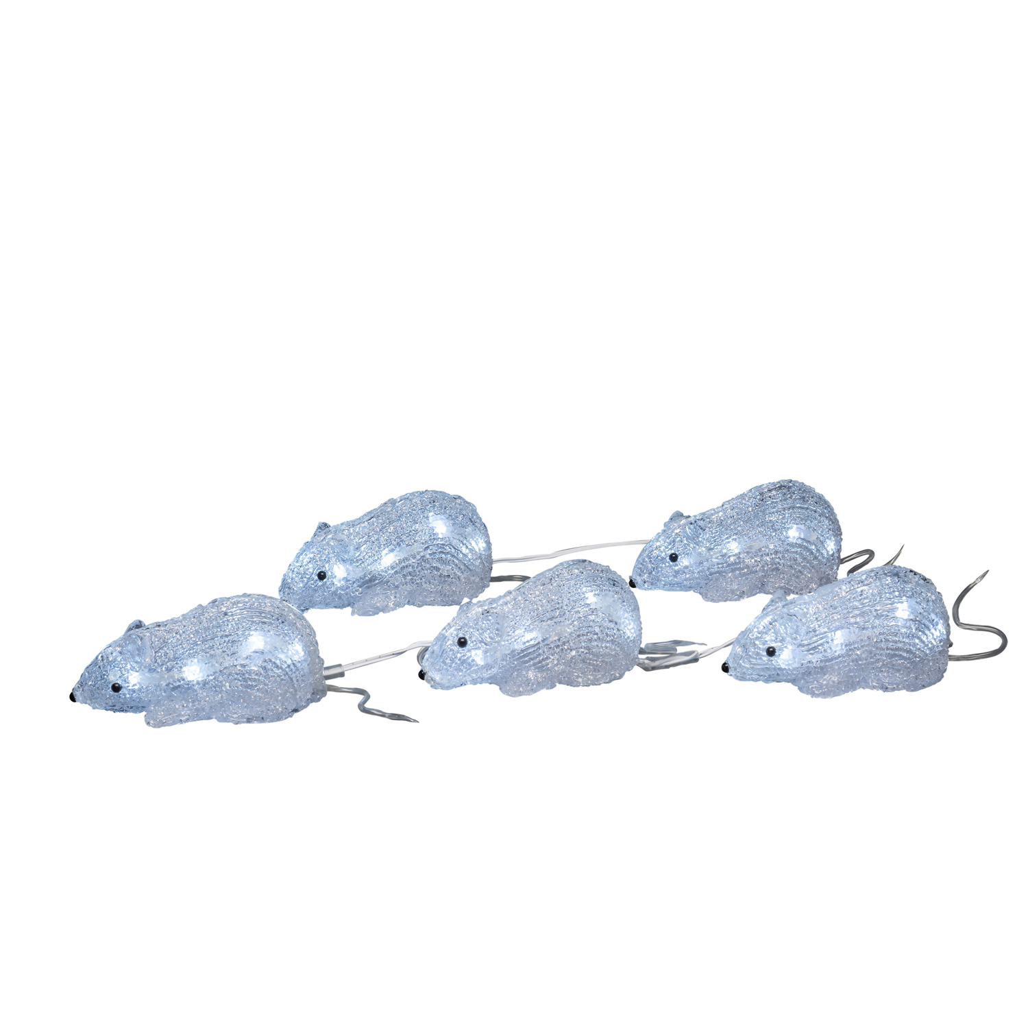 LED Lichterkette Acryl Mäuse - 5 Leuchtfiguren - 40 kaltweiße LED - Trafo - für Außen