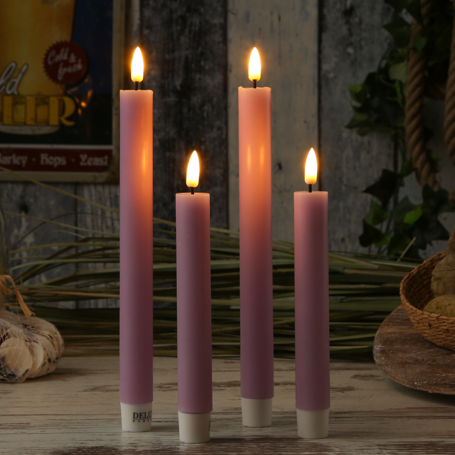 LED Stabkerzen MIA - Echtwachs - realistische 3D Flamme - H: 24cm - lavendel - 2 Stk