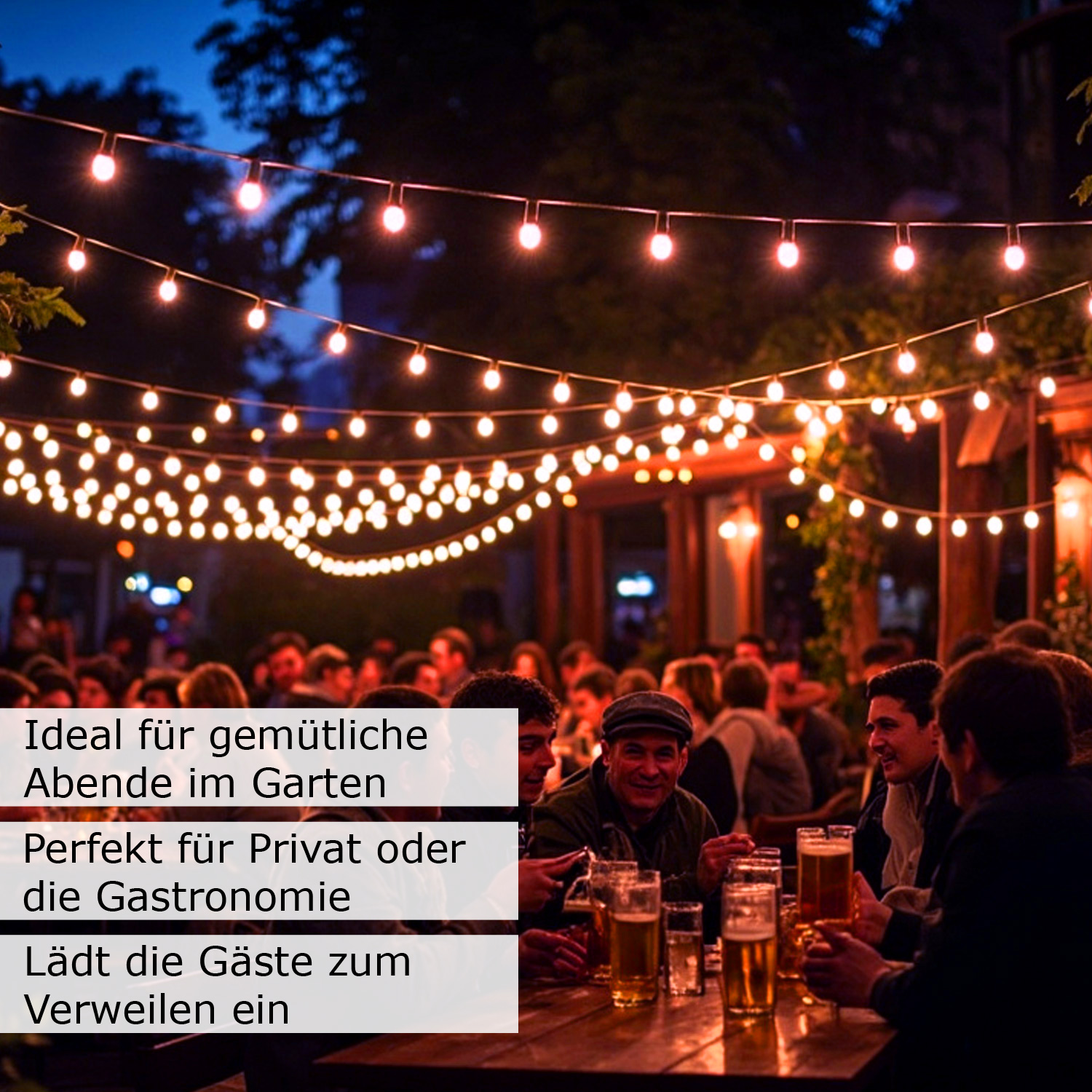 Illu-/Partylichterkette 50m - Außenlichterkette weiß -Made in Germany - 50 warmweiße LED Kugellampen