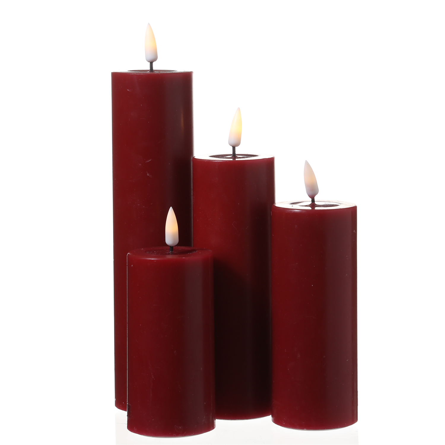 LED Stumpenkerze MIA - Echtwachs - realistische 3D Flamme - H: 10cm - D: 5cm - bordeauxrot