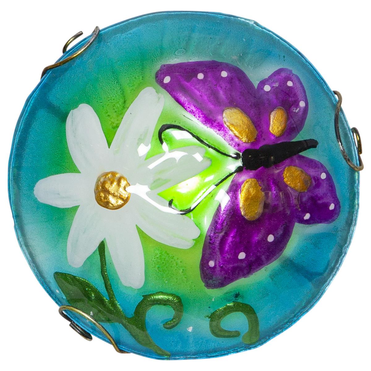 LED Solarstab "Glasschirm" - mit Schmetterling - blau - kaltweiße LED - H: 44cm - Dämmerungssensor