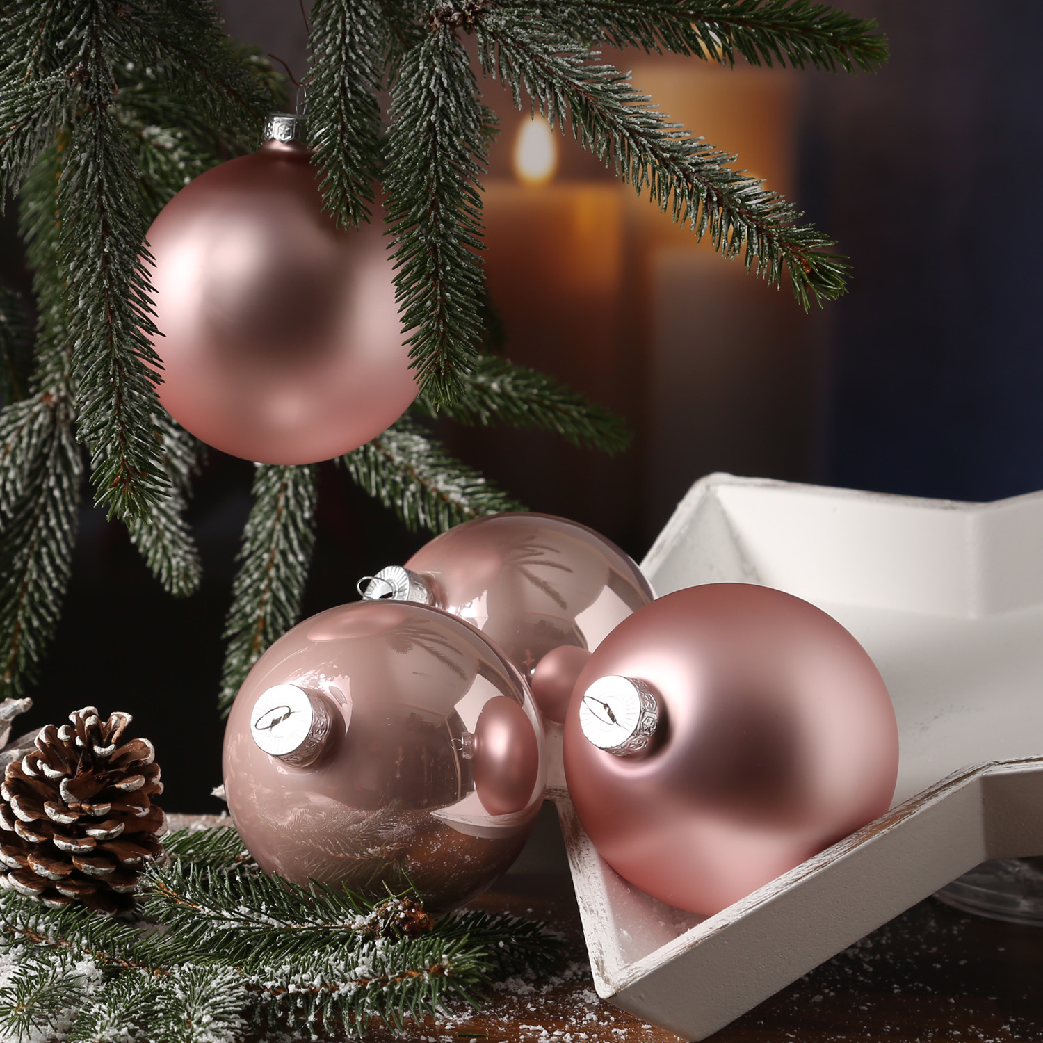 Christbaumkugel - Weihnachtsbaumkugel - Kunststoff - D: 10cm - glänzend, matt - puderrosa - 4er Set