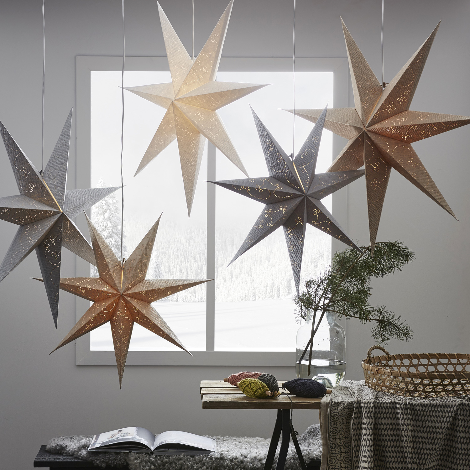 Papierstern "Decorus" - hängend - 7-zackig - Ø 75 cm - silber