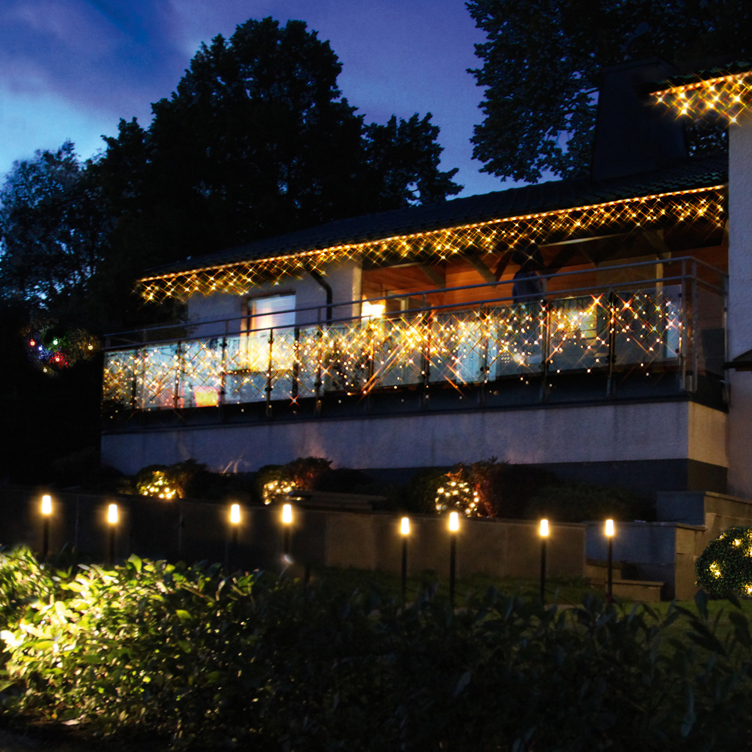SYSTEM 24 KOMPLETT SET 14m - LED Lichtervorhang Eisregen 14x1m - Icicle für Dachrinne, Terrasse