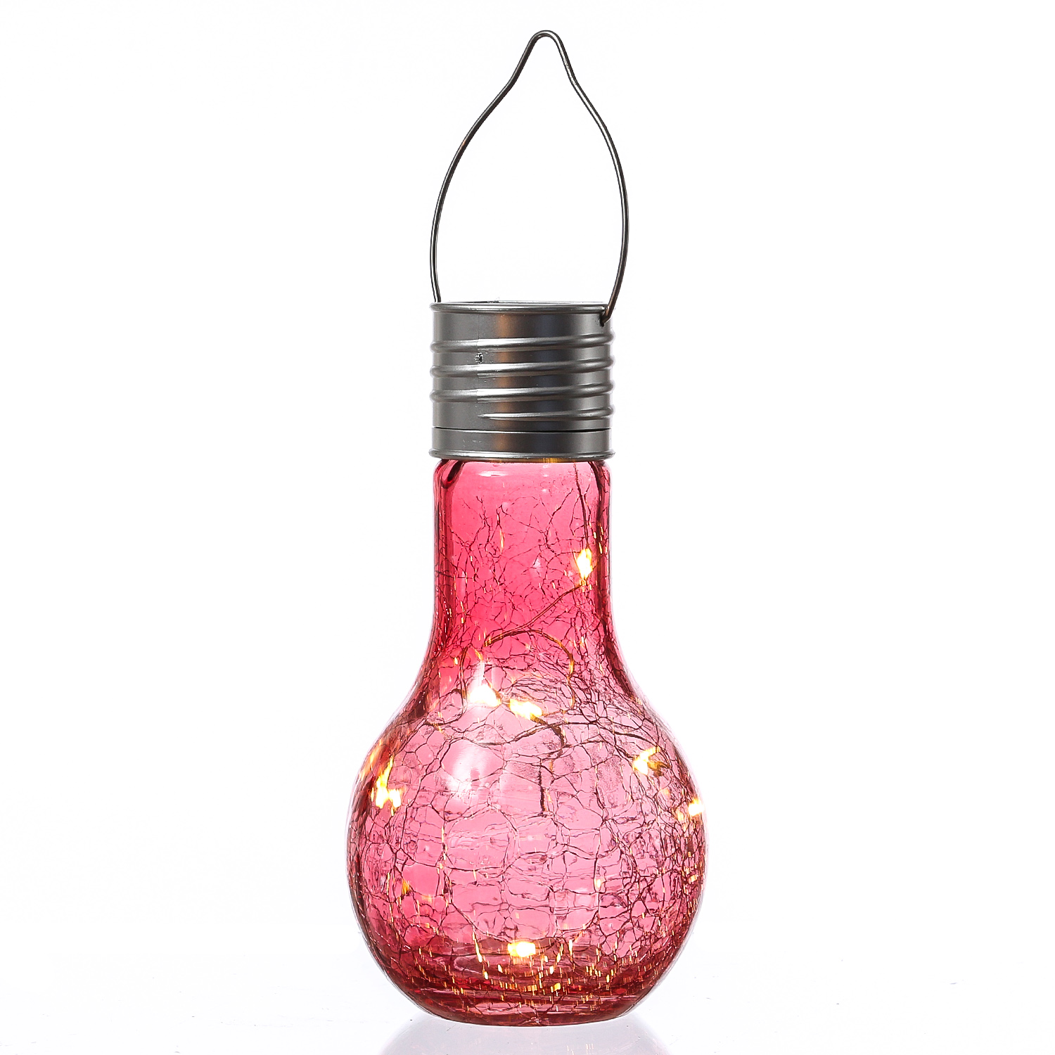 LED Solar Glühbirnen CRACKLE GLOW - warmweiße LED Drahtlichterkette - H: 17cm - bunt - 4er Set