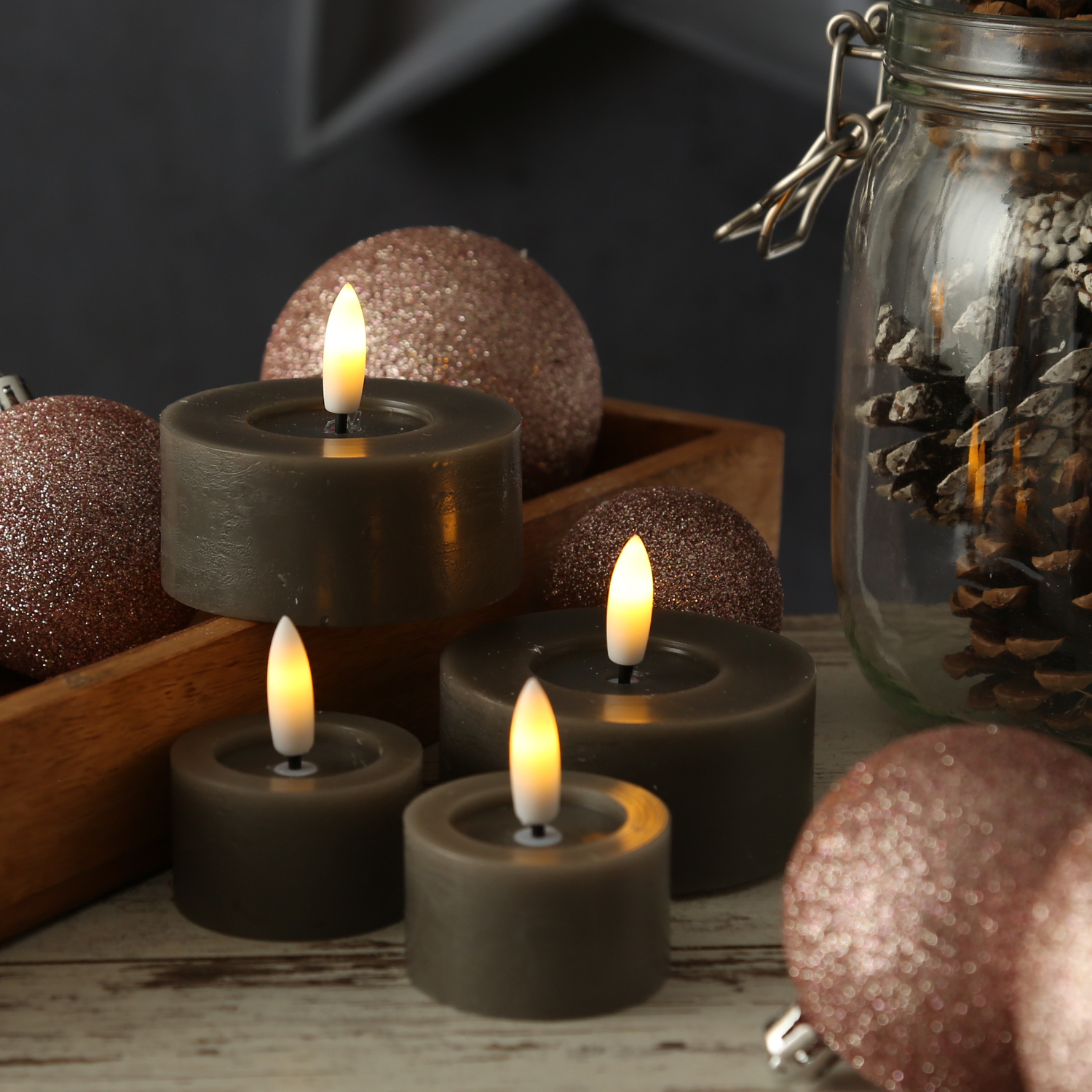 LED Teelichter LINA - Rustik-Optik - Echtwachs - Timer - mit Batterien - D: 4,5cm H: 5cm - 2St.