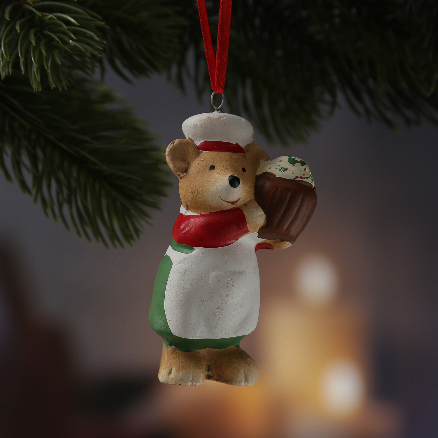 Weihnachtsbaumschmuck Maus mit Törtchen - Christbaumschmuck - Polyresin - H: 8cm