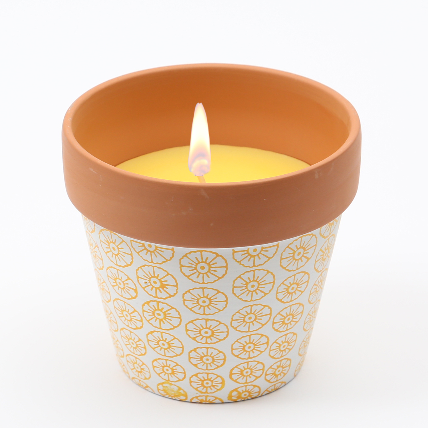 Duftkerze CITRONELLA - Echtwachs in Tontopf - H: 10cm - gegen Stechmücken - gelb