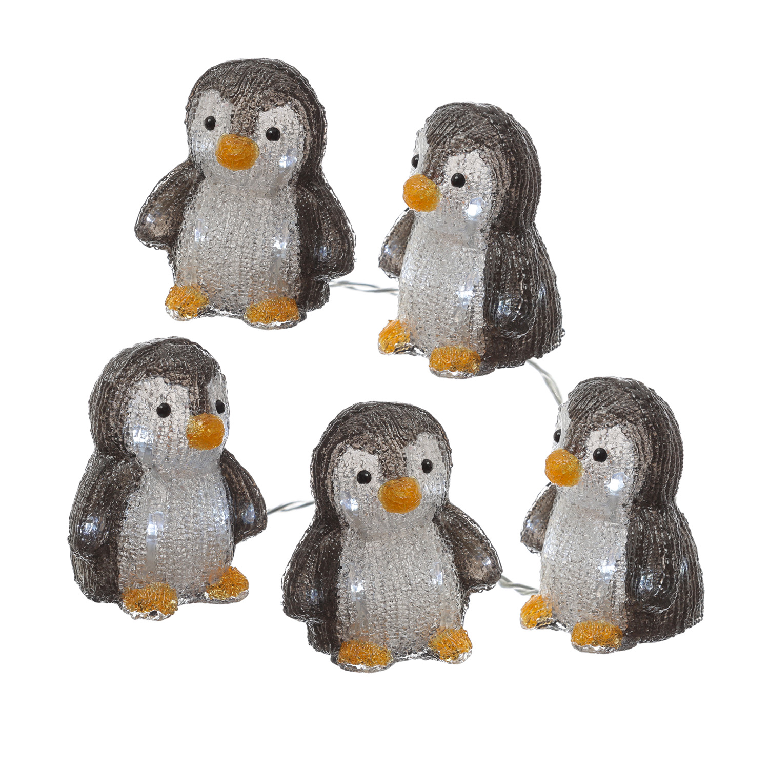 LED Pinguine - Acrylfigur - 50 kaltweiße LED - H: 14cm - Timer - Batteriebetrieb - für Außen