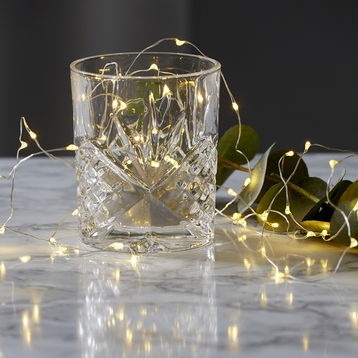 LED Drahtlichterkette "Dew Drop" - 20 warmweiße LED - silberner Draht - 1m - Batteriebetrieb - Timer
