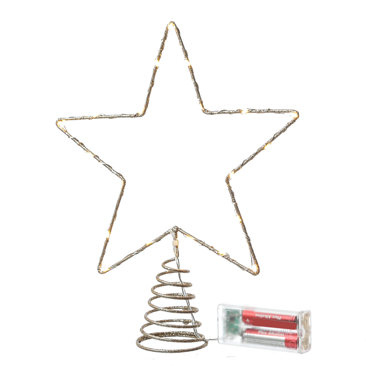 LED Weihnachtsbaumspitze Stern - 20 warmweiße LED - Batterie - Timer - H: 27cm - gold