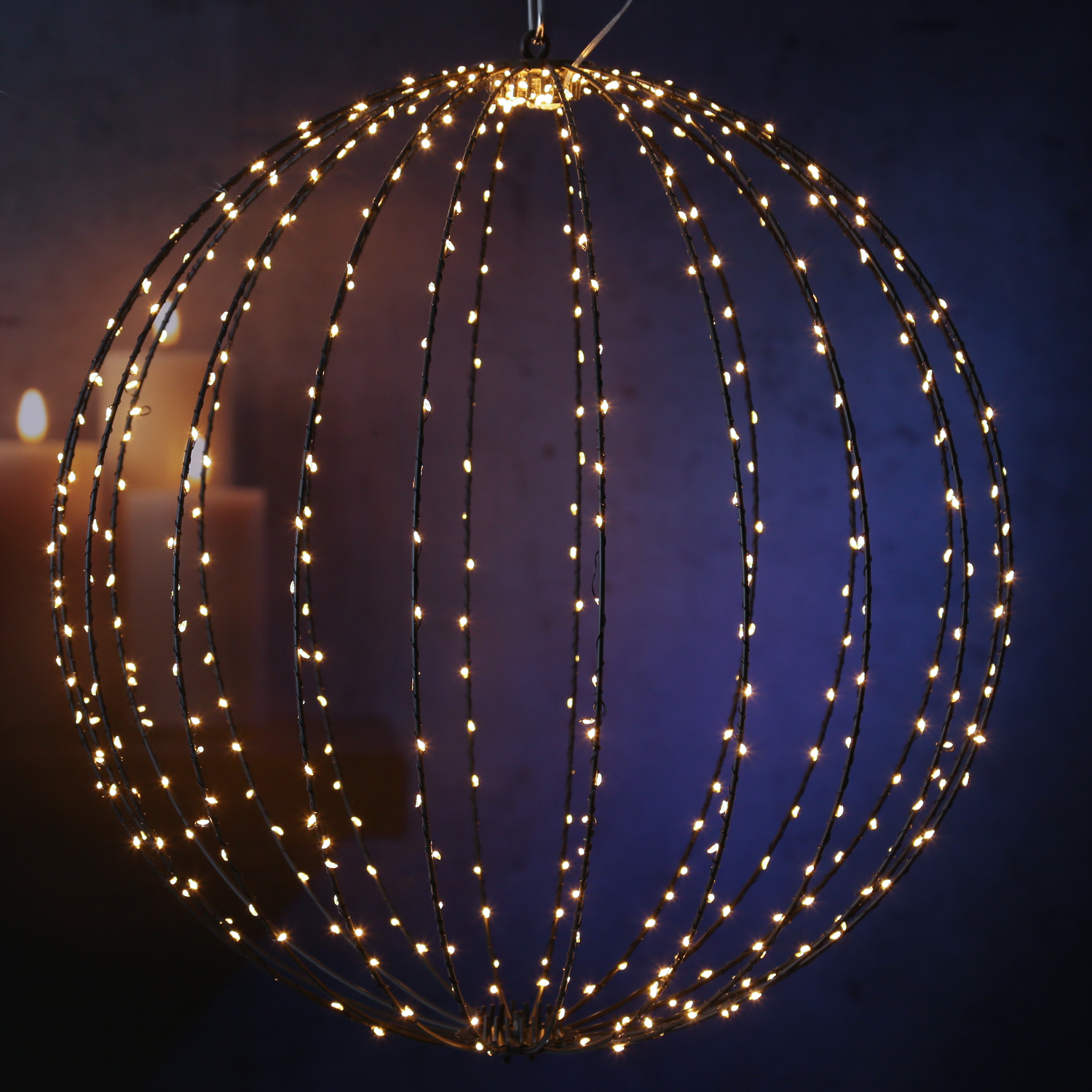 LED Drahtkugel - 3D Leuchtkugel - D: 58cm - 480 bernstein LED - faltbar - 8 Modi/Timer - Innen/Außen