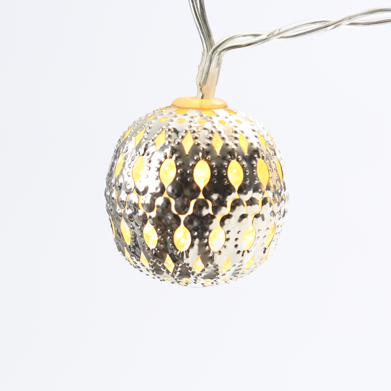 LED Dekolichterkette Metallkugeln - 20 warmweiße LED - D: 4cm - L: 2,76m - Netzteil - silber