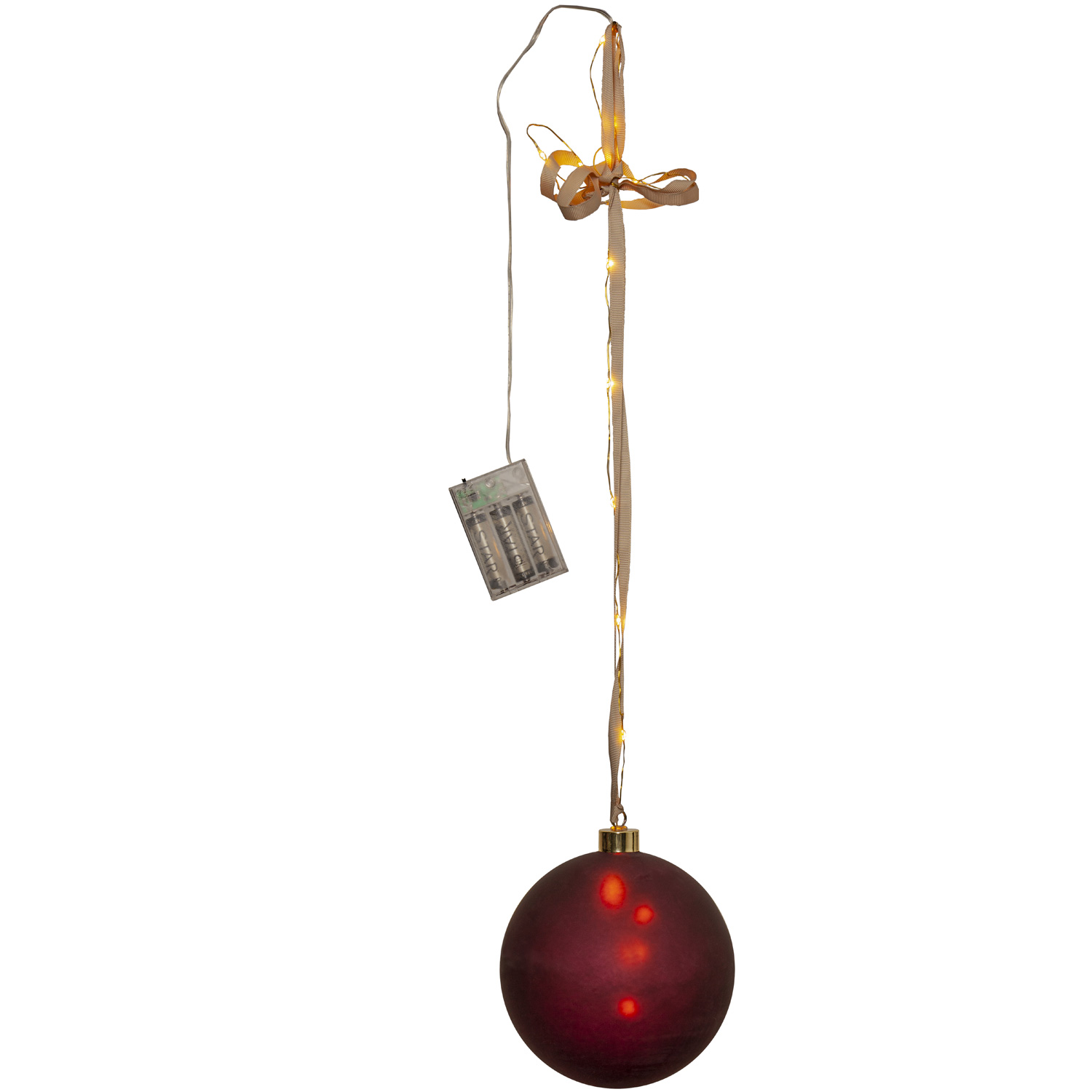 LED Christbaumkugel - Weihnachtskugel - Glas - 18 warmweiße LED - D: 15cm - Timer - Batterie - rot