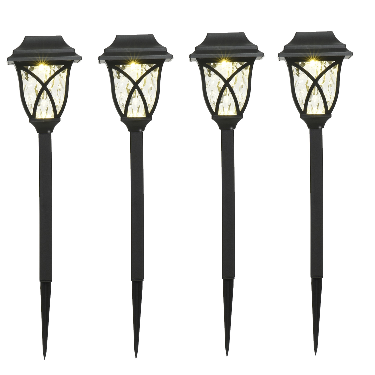 LED Solar Wegleuchten - Gartenleuchten mit Erdspieß - H: 33cm - Lichtsensor - 4er Set