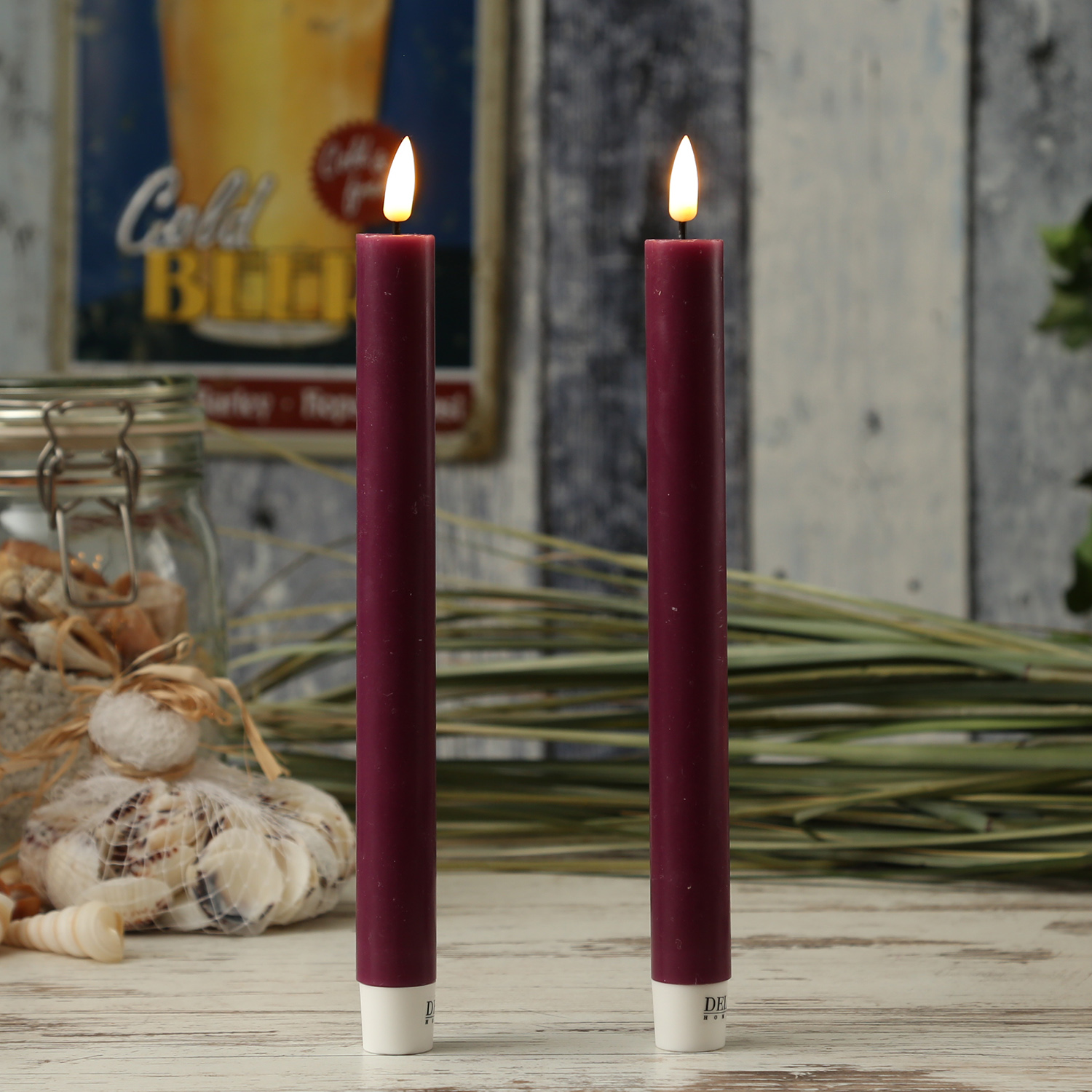 LED Stabkerzen MIA - Echtwachs - realistische 3D Flamme - H: 24cm - beere - 2 Stk