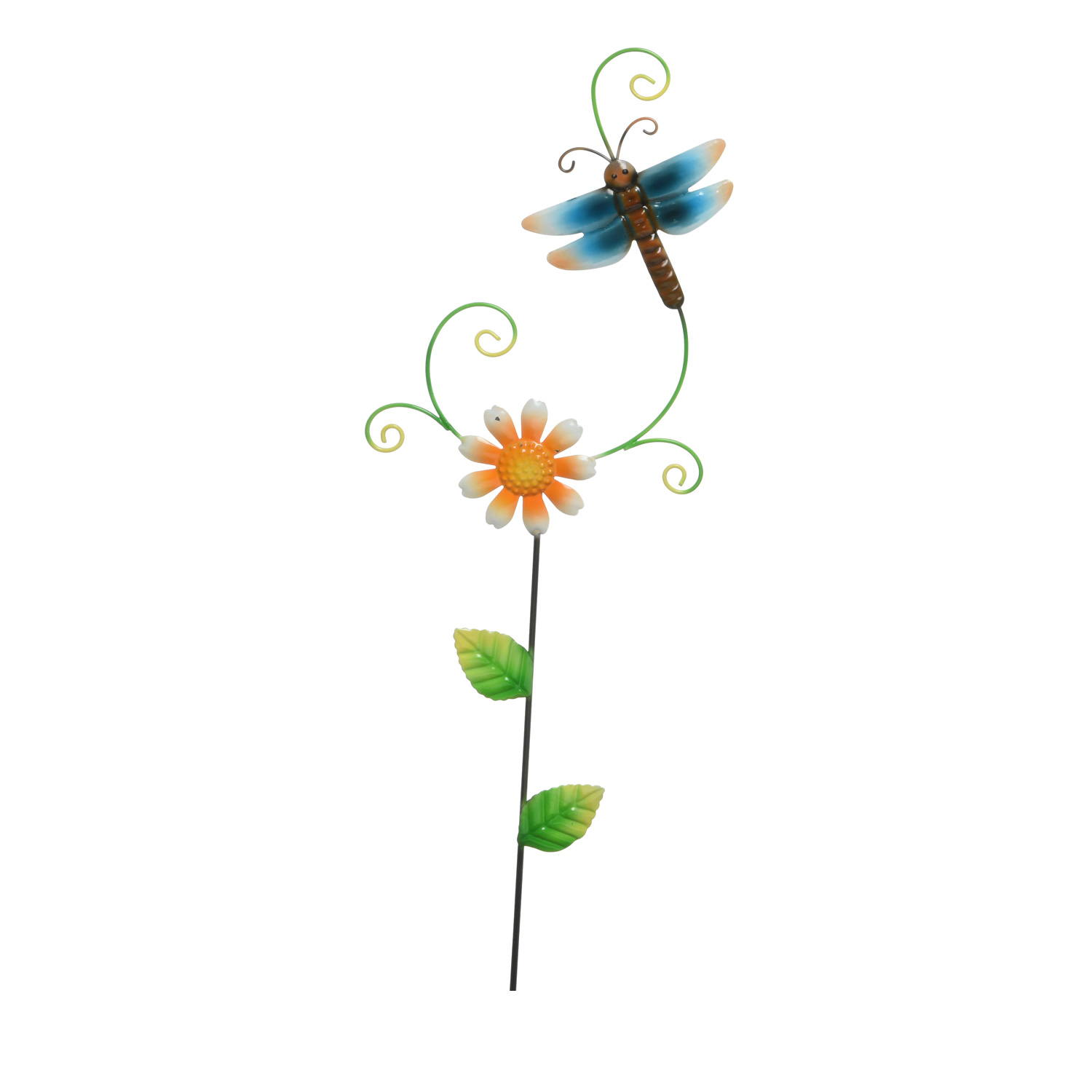 Gartenstecker Blume und Libelle - Beetstecker - Metall - H: 62cm - für Außen - bunt