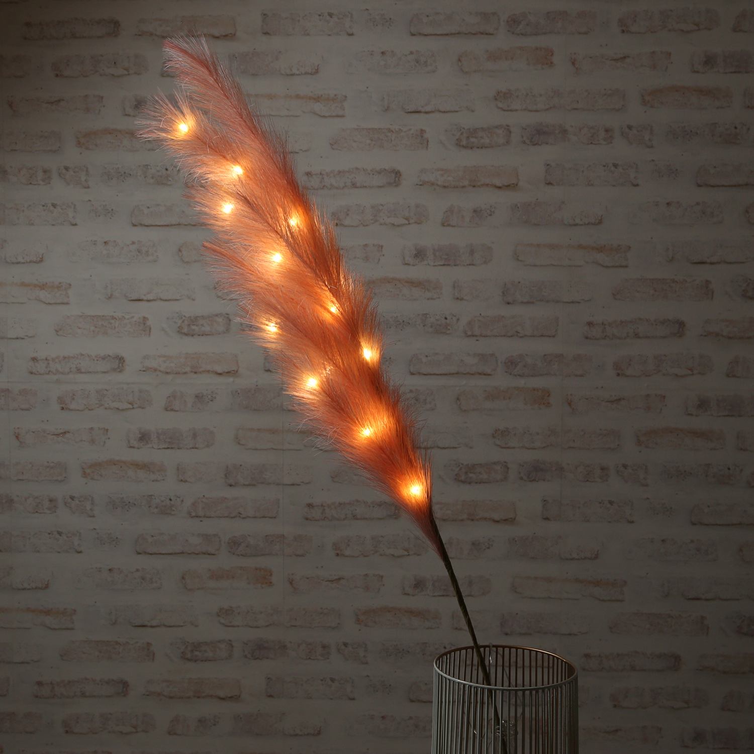 LED Zweig Federbüschel - Pampasgras - 15 warmweiße LED - H: 118cm - Timer - für Innen - rosa