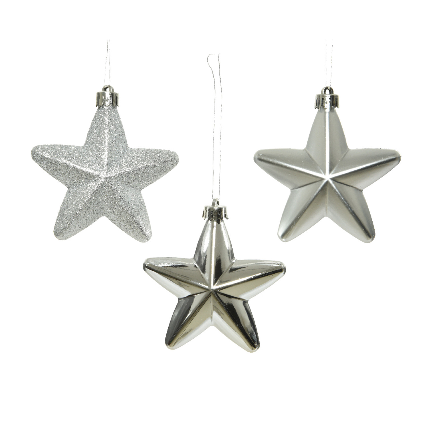 Christbaumschmuck STERN - Weihnachtsschmuck - bruchfest - glänzend matt glitzernd - silber - 6 Stk.