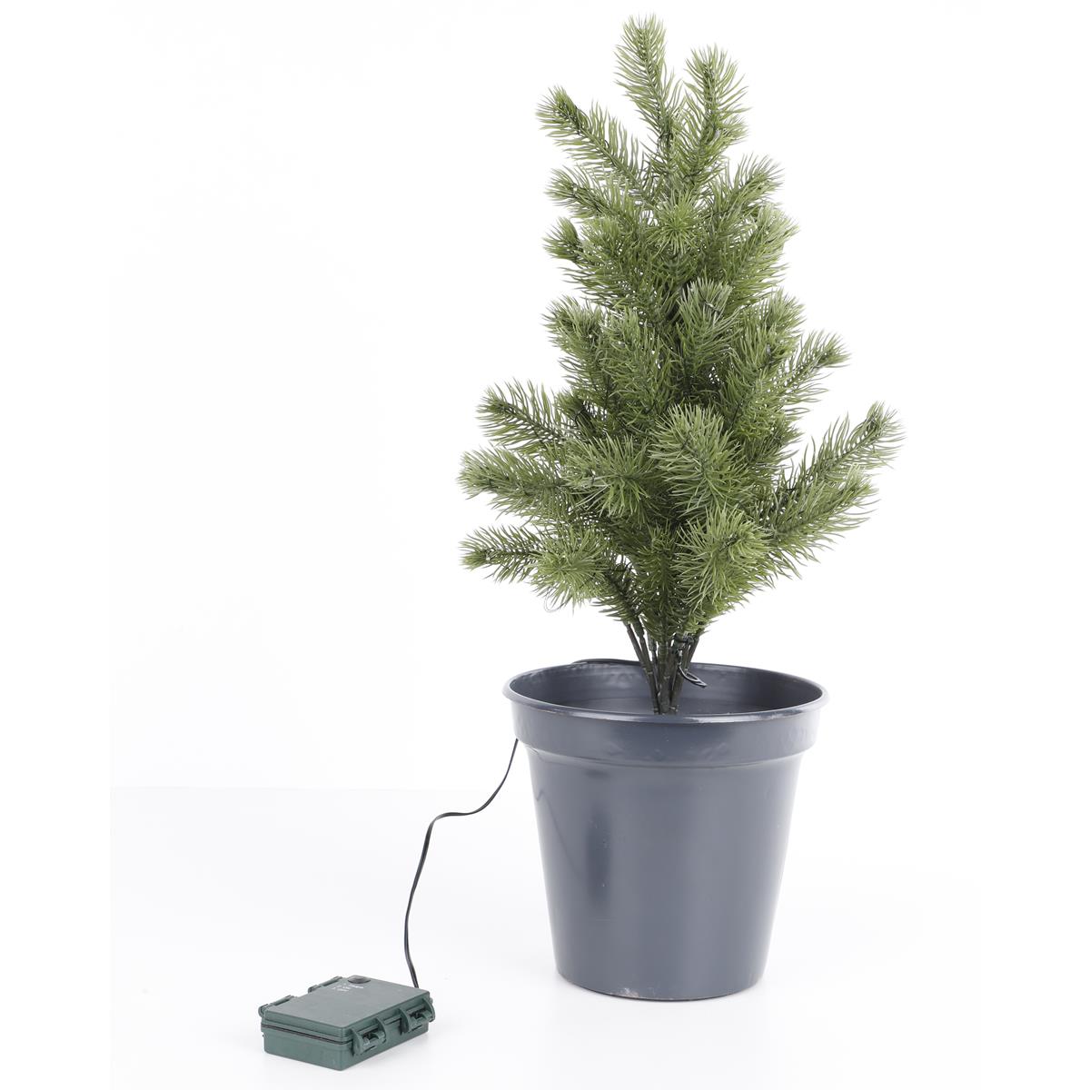 Deko Weihnachtsbaum im Blumentopf mit 50 warmweißen LED - H: 55cm - Batterie - Timer - außen