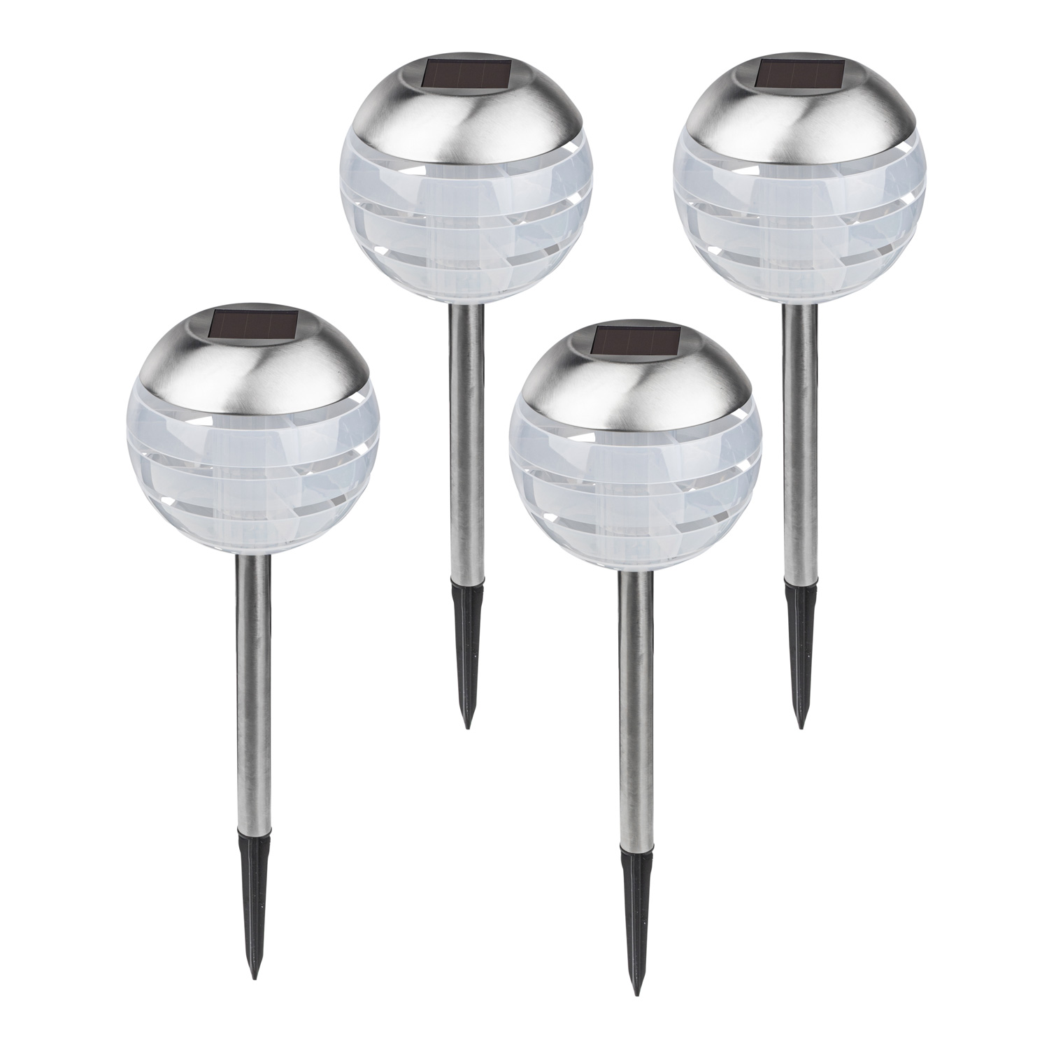 LED Solar Wegleuchten - Gartenleuchte - warmweiße LED - H: 32cm - Erdspieß - silber - 4er Set