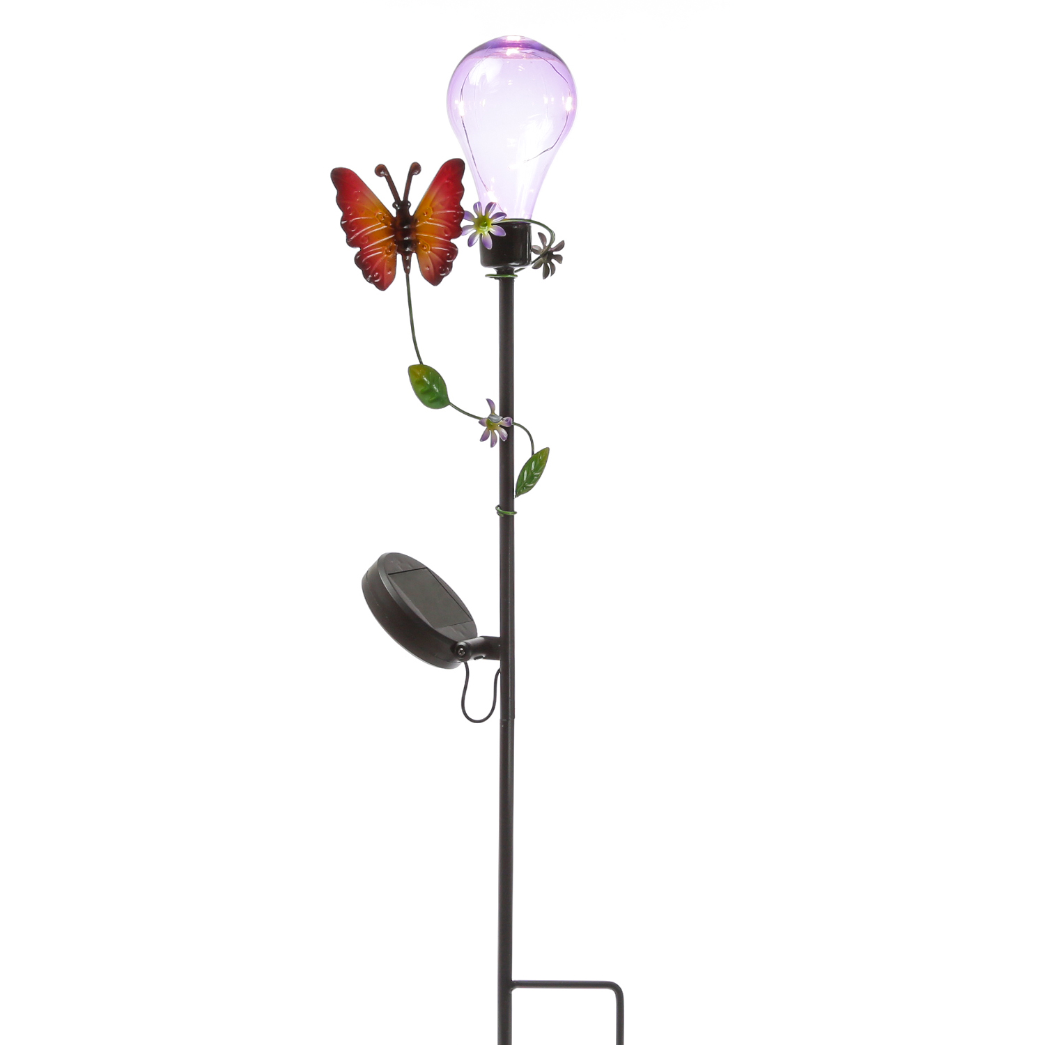 LED Solar Gartenstecker Glühbirne mit Schmetterling - 5 warmweiße LED - H: 84cm - Lichtsensor