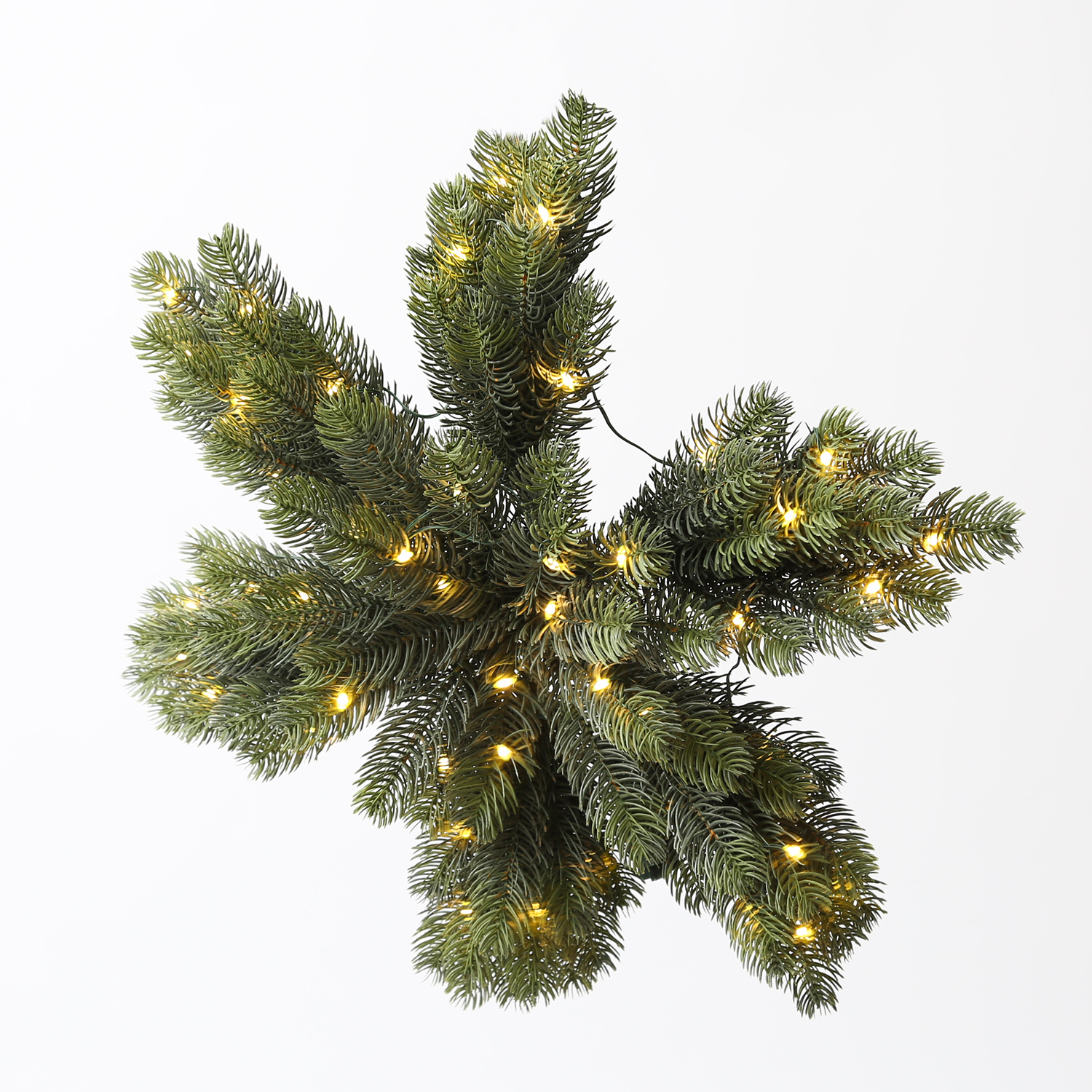 Tannenkranz - sternförmig - Kunststoff - 50 warmweiße LED - D: 50cm - Timer - Batterie - grün