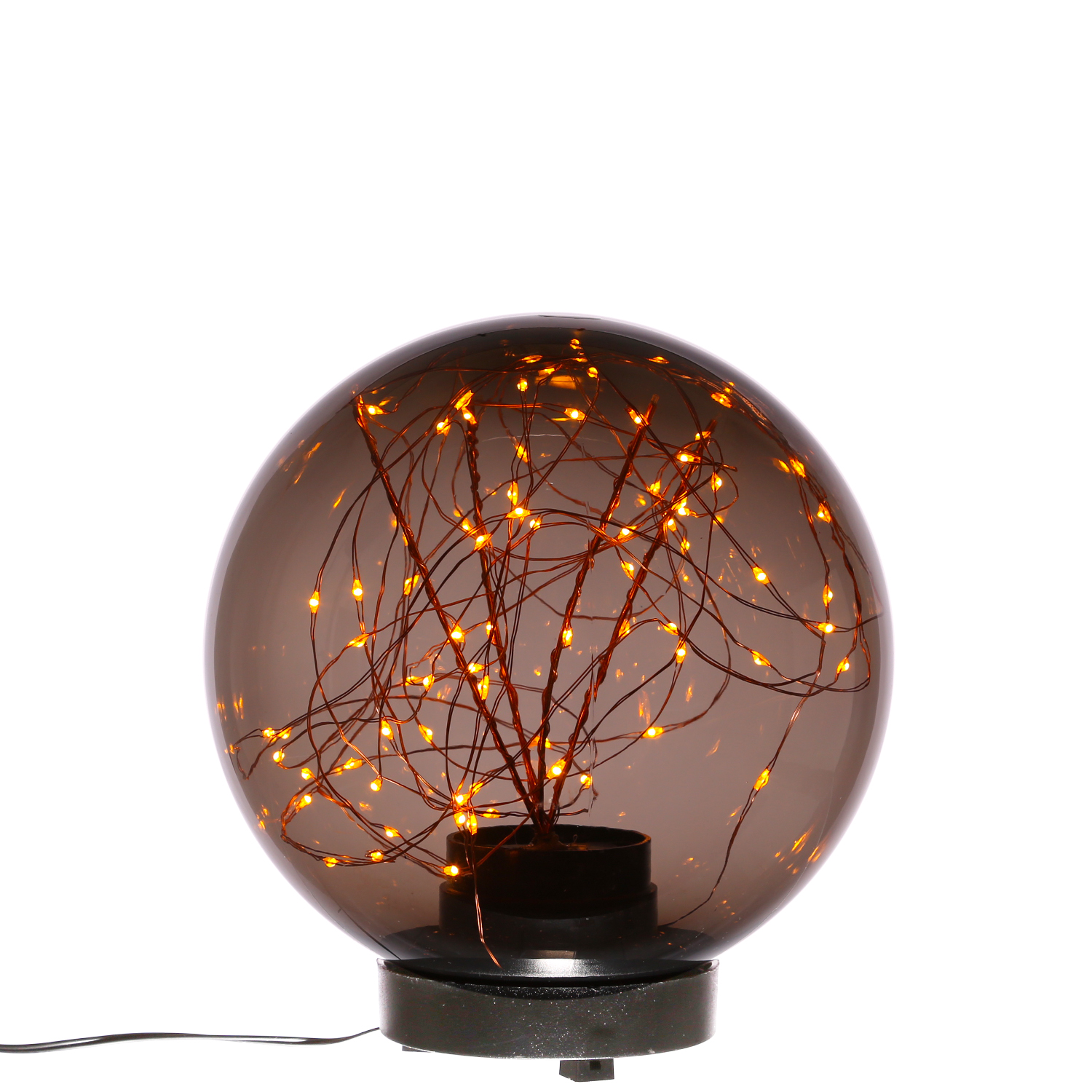 LED Kugel mit Drahtlicherkette - stehend - 80 bernsteinfarbene LED - D: 20cm - f. Außen - rauchgrau