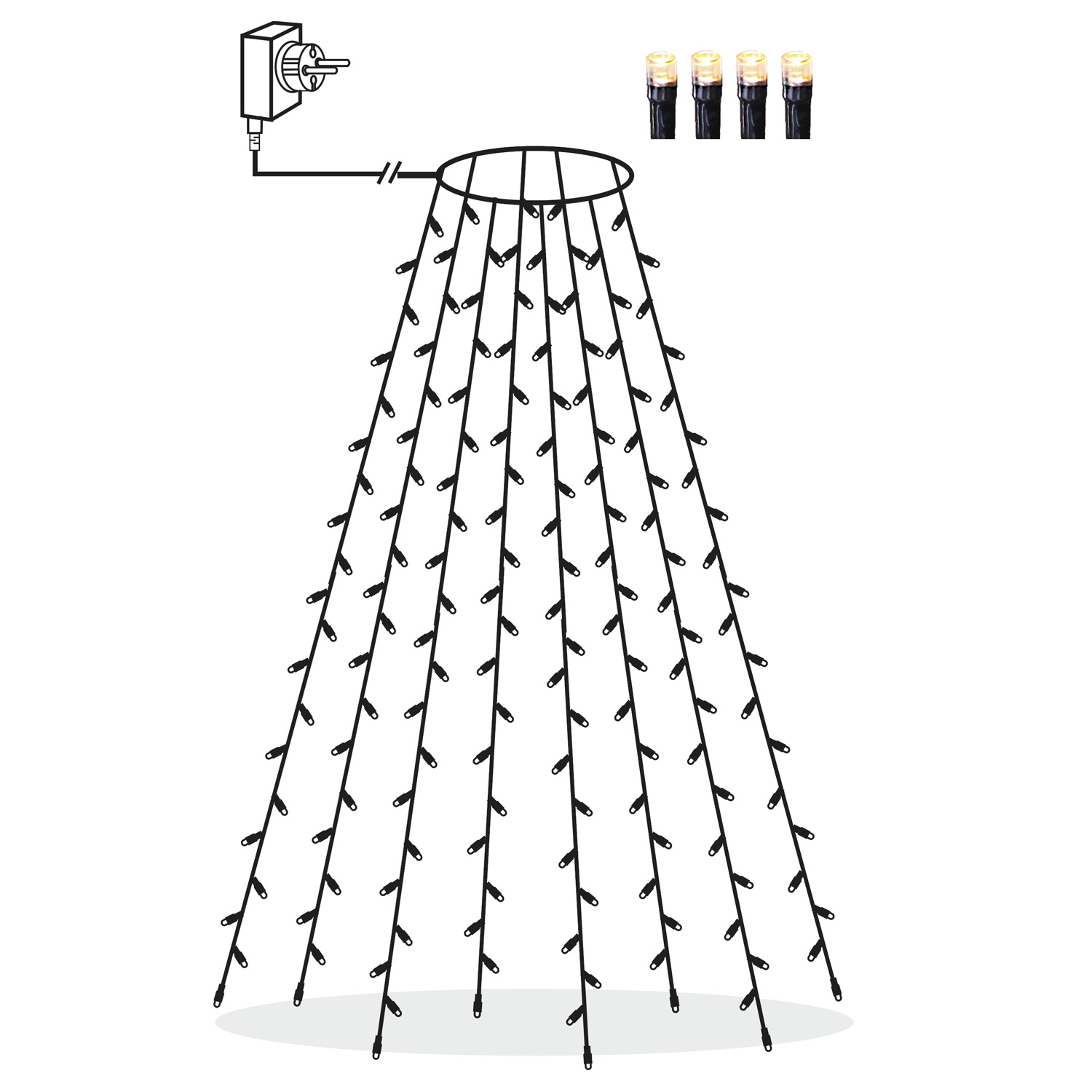 LED Baummantel Lichterkette - 8 Stränge - 160 warmweiße LED - H: 2m - Timer - für Außen - grün