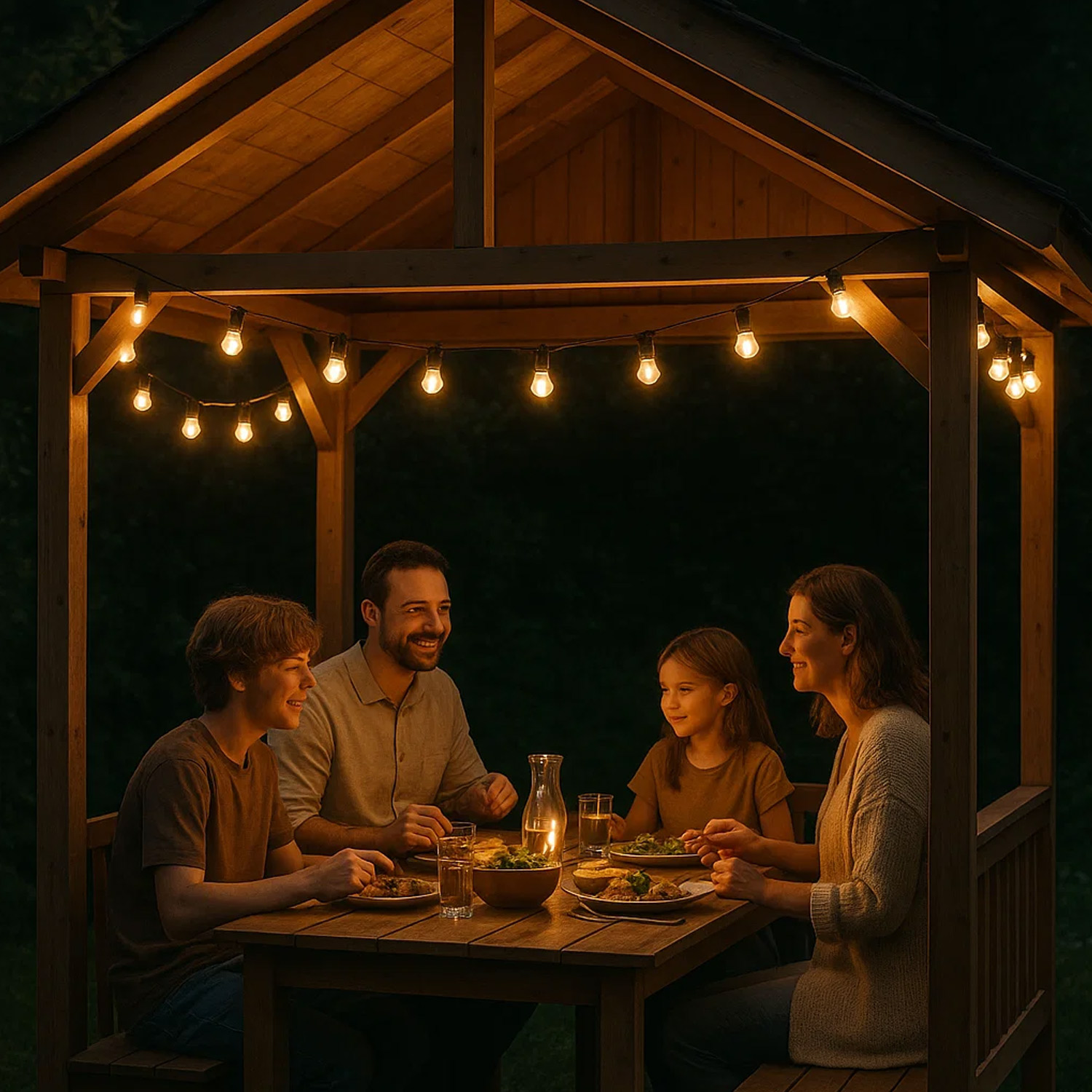 Illu-/Partylichterkette 40m - Außenlichterkette schwarz - Made in Germany - 40x Edison LED Filament