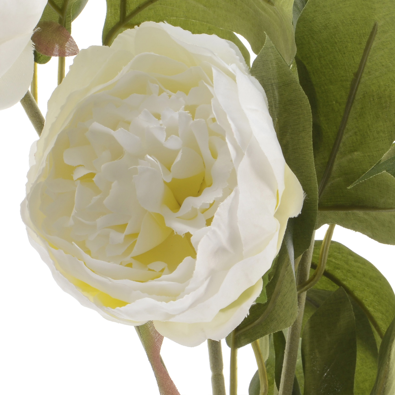 Pfingstrose mit 2 Blüten und Knospe am Stiel - Kunstblume - H: 75cm - weiß
