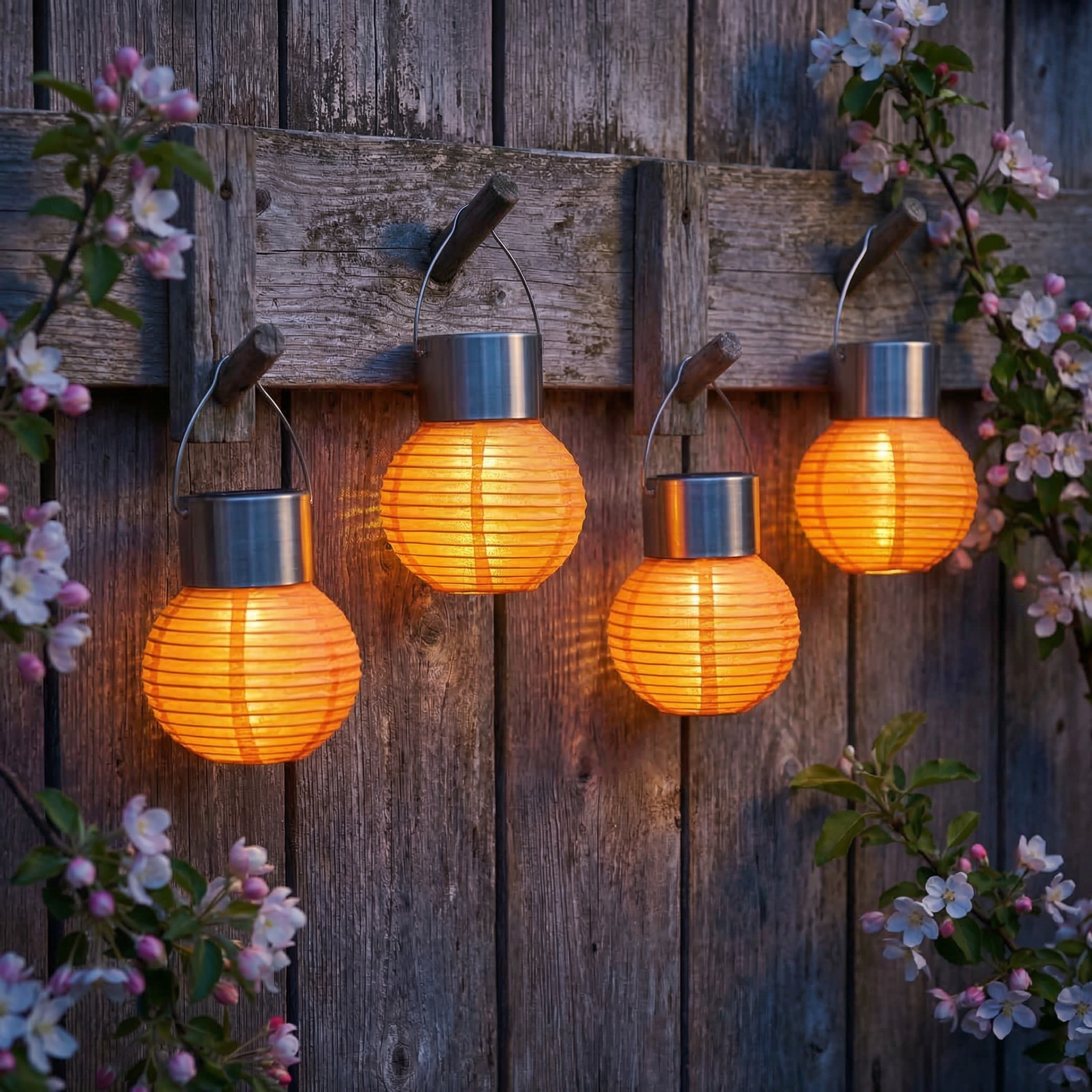 LED Solar Mini Lampions - kaltweiße LED - H: 9,5cm - D: 7cm - Lichtsensor - orange - 4er Set