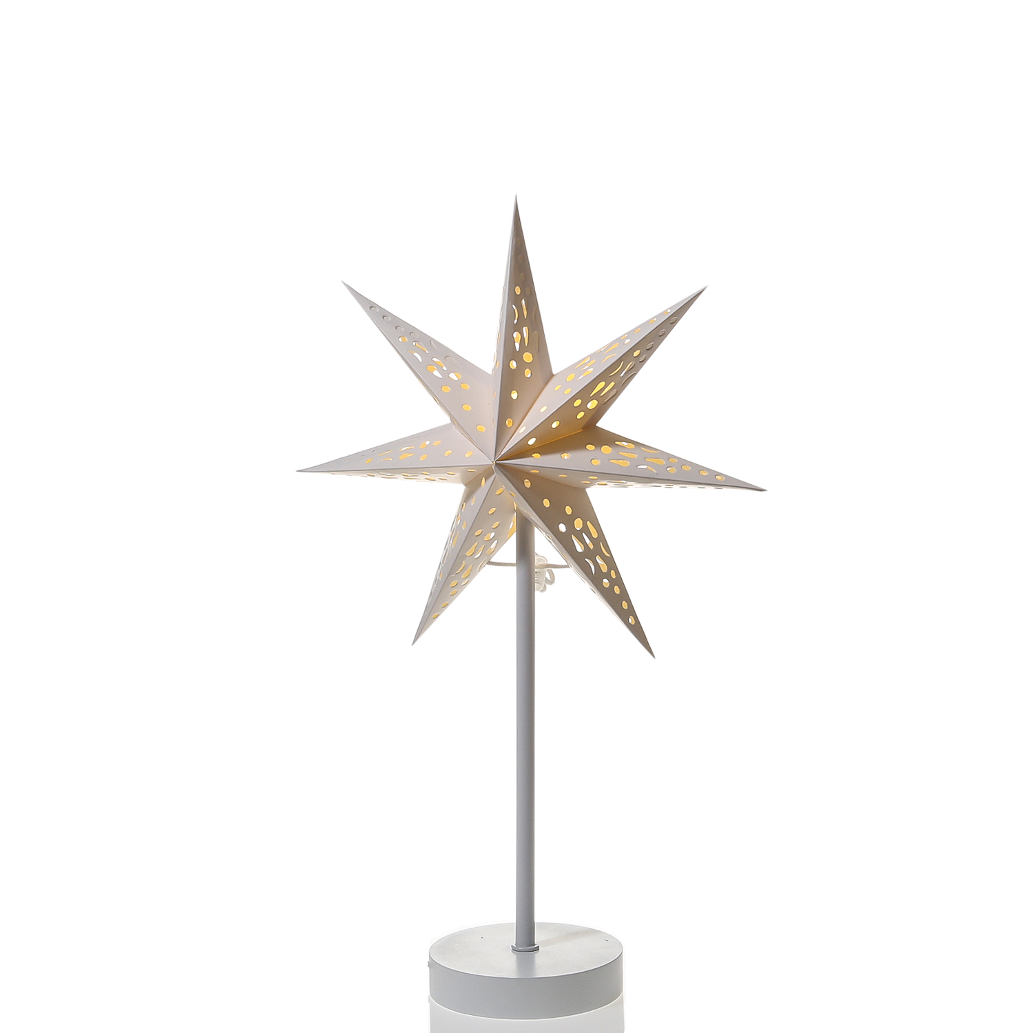 LED Papierstern - 7-zackig - stehend - H: 42cm - 6 warmweiße LED - inkl. Trafo - für Innen - weiß