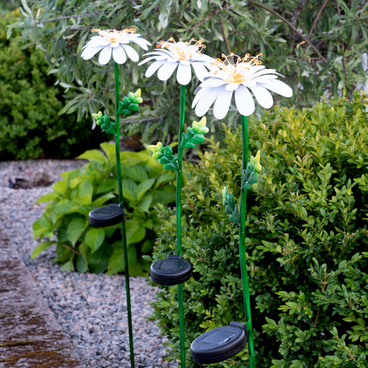 LED Solarstab "Gänseblümchen" - 10 warmweiße Dew Drop LED - H: 77cm - Dämmerungssensor
