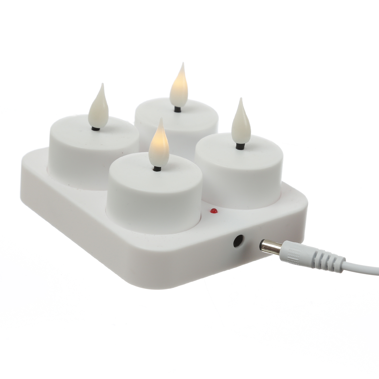 LED Teelichter - 4 wiederaufladbare LED Teelichter mit Ladestation - D- 4cm - flackernd - weiss