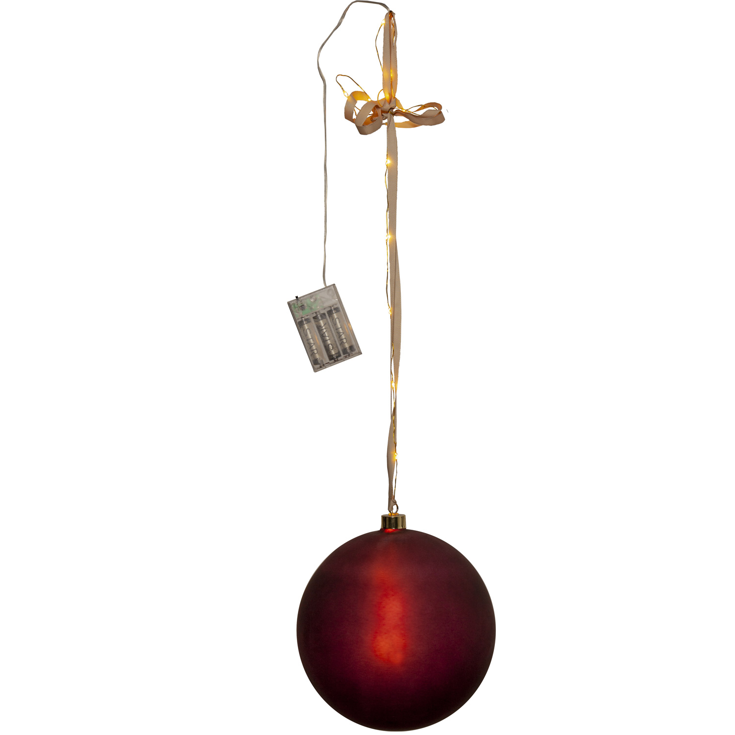 LED Christbaumkugel - Weihnachtskugel - Glas - 20 warmweiße LED - D: 20cm - Timer - Batterie - rot