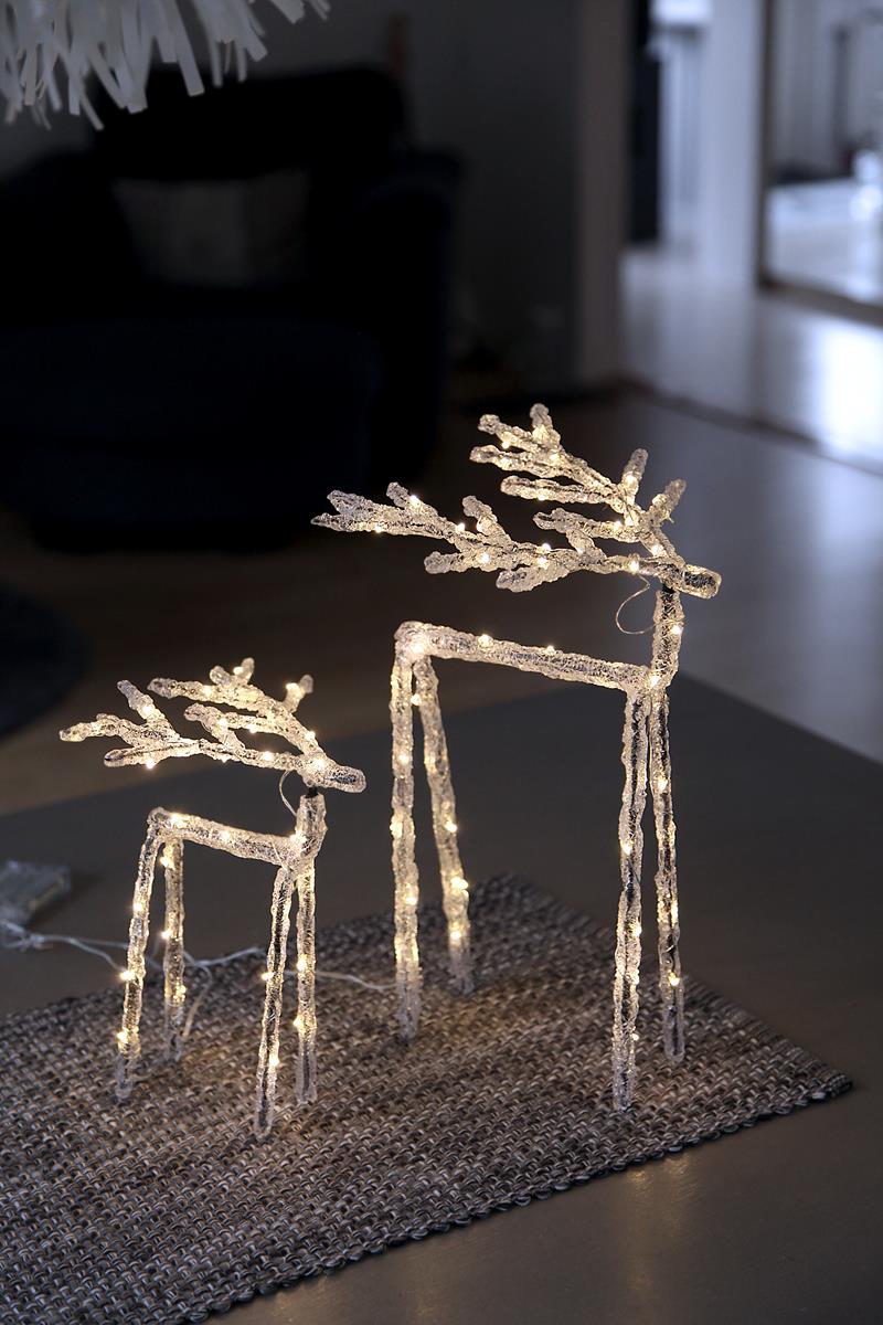 LED Acryl Design-Rentier "Icy Deer" - 60 warmweiße LED - H: 40cm - inkl. Trafo - transparent
