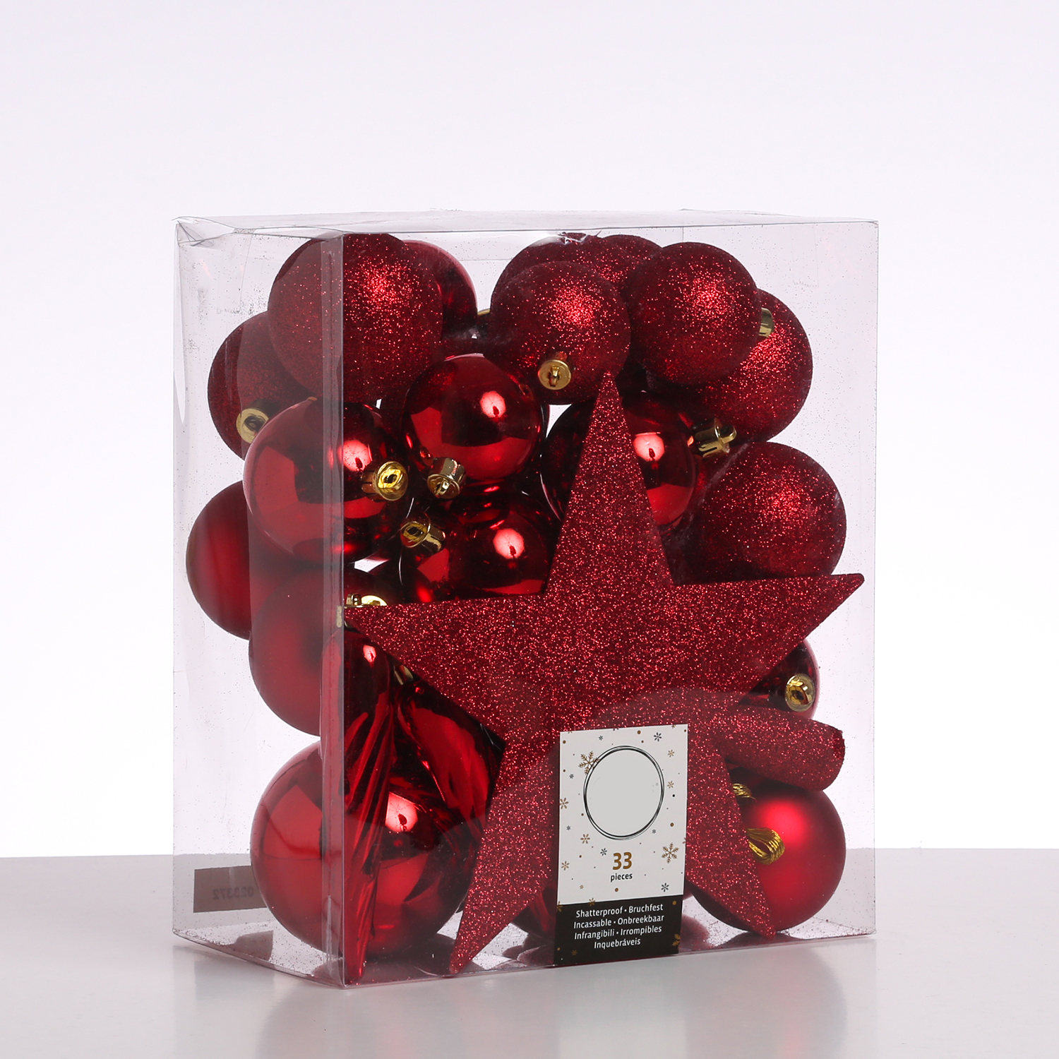 Christbaumkugel - Weihnachtsbaumkugel - bruchfest - glänzend, matt und glitzernd - rot - 33er Set