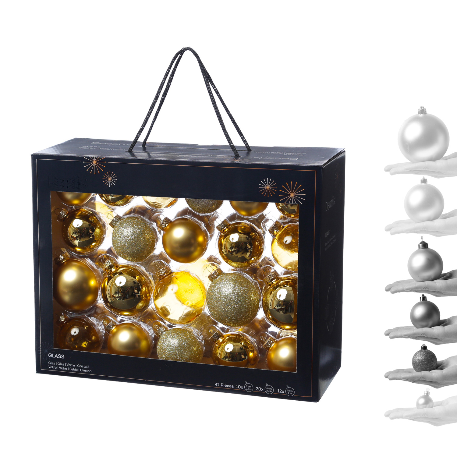 Christbaumkugel - Weihnachtsbaumkugel - Glas - glänzend, matt, glitzernd - gold - 42 Stück