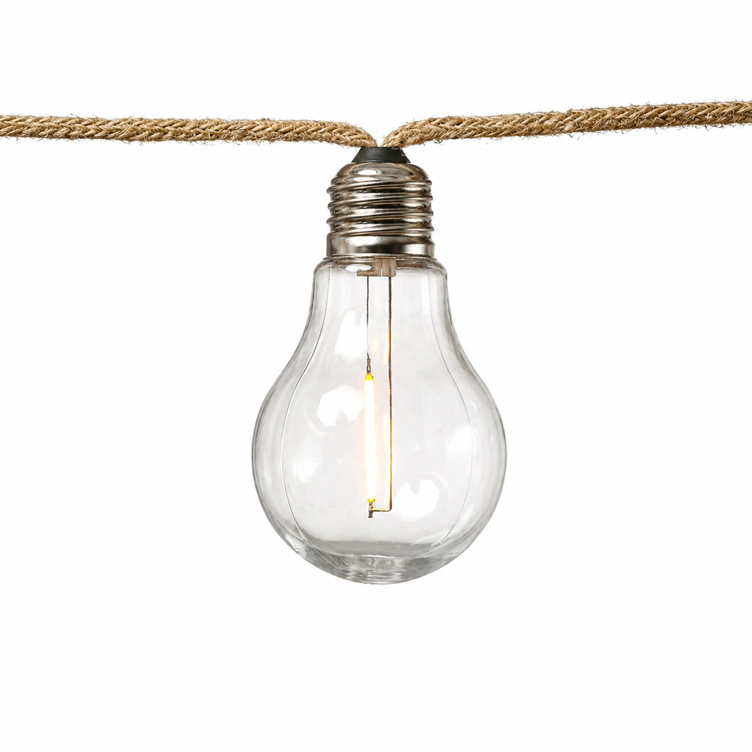 LED Lichterkette 10 Glühbirnen an Juteseil - L: 4,5m - koppelbar bis 30 Lichter - Timer - für Außen